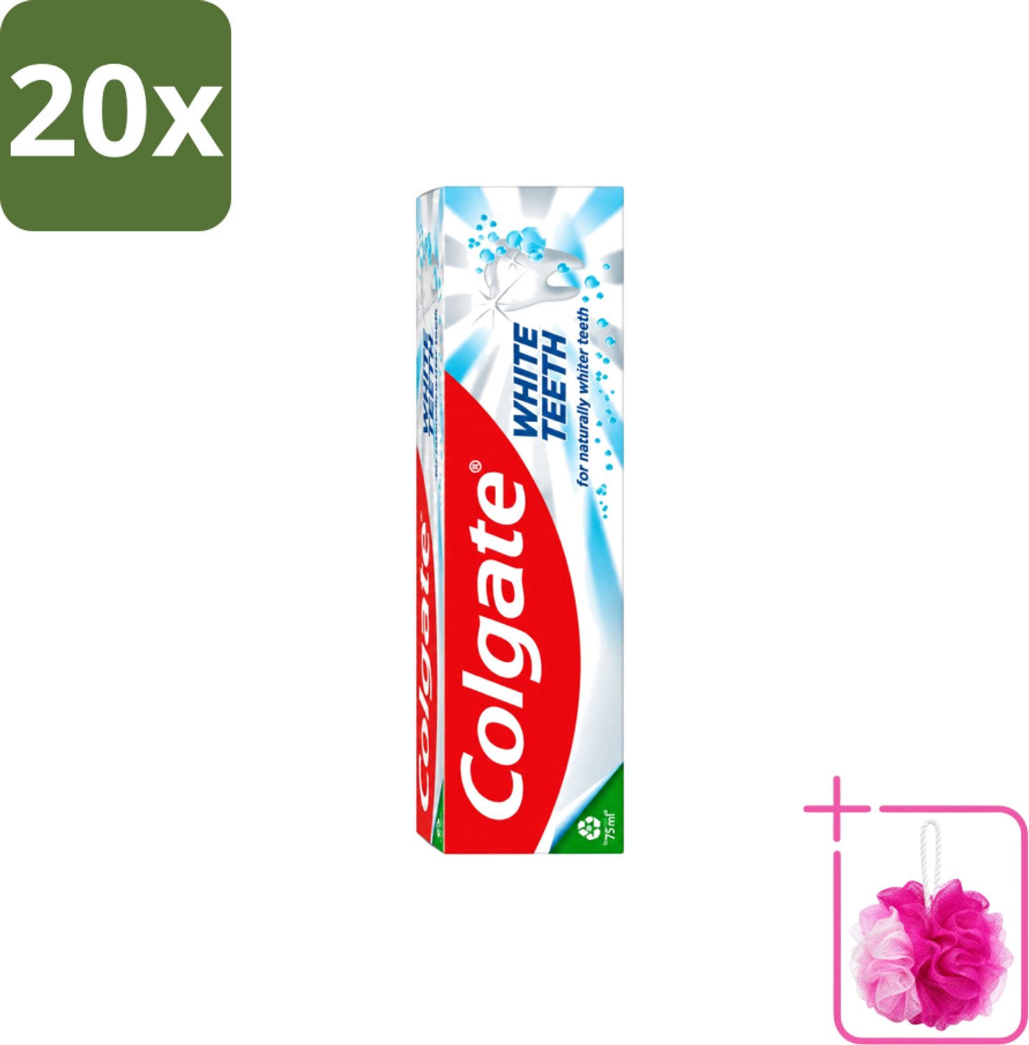 20 x Colgate – Tandpasta – White Teeth – 75 ml - Bulkverpakking - Witte tanden - Douchemop - Tanden reinigen