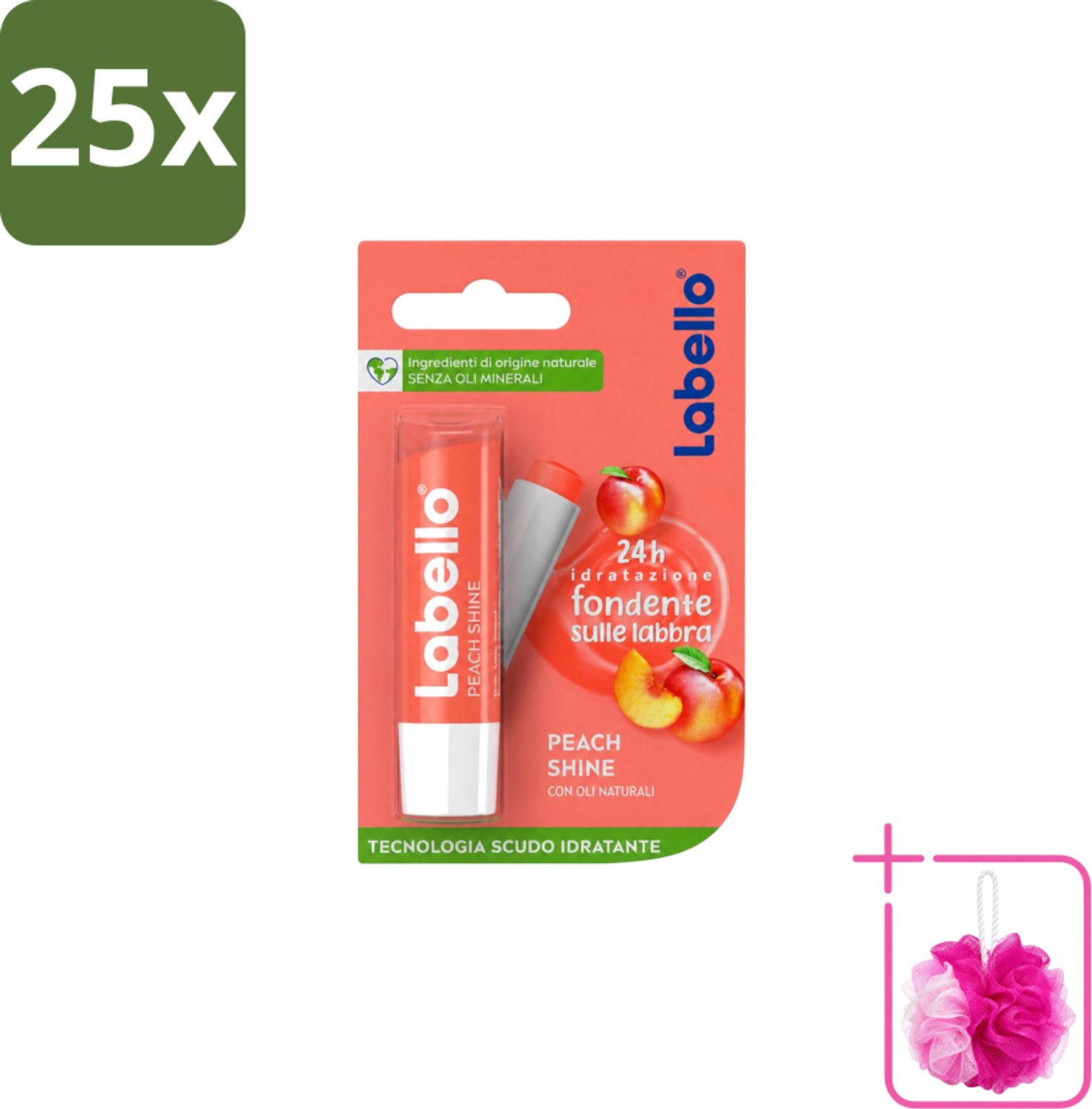 25 x Labello – Lippenbalsem – Fruity Peach Shine – Vegan - Bulkverpakking - Lippenbalsem - Douchemop - Vegan lippenbalsem