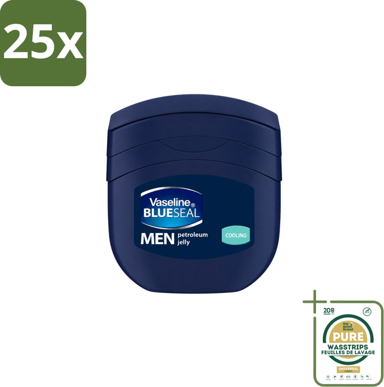 25 x Vaseline Men – Petroleum Jelly – Cooling – 250 ml - Wasstrips - Vaseline Cooling For Men - Menthol - Verkoelend - Huidbescherming - Droge Huid