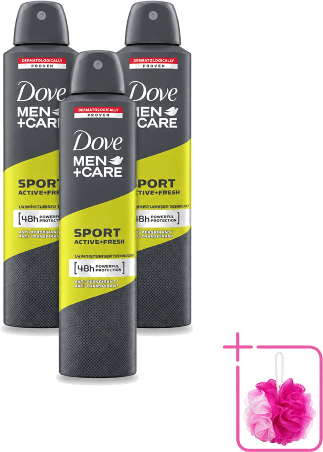 3 x Dove - Deodorant - Spray Men - Sport Active + Fresh - Energiek en verfrissend - 250 ml - Bulkverpakking - Sport deodorant - Douchemop - Zweetvermindering