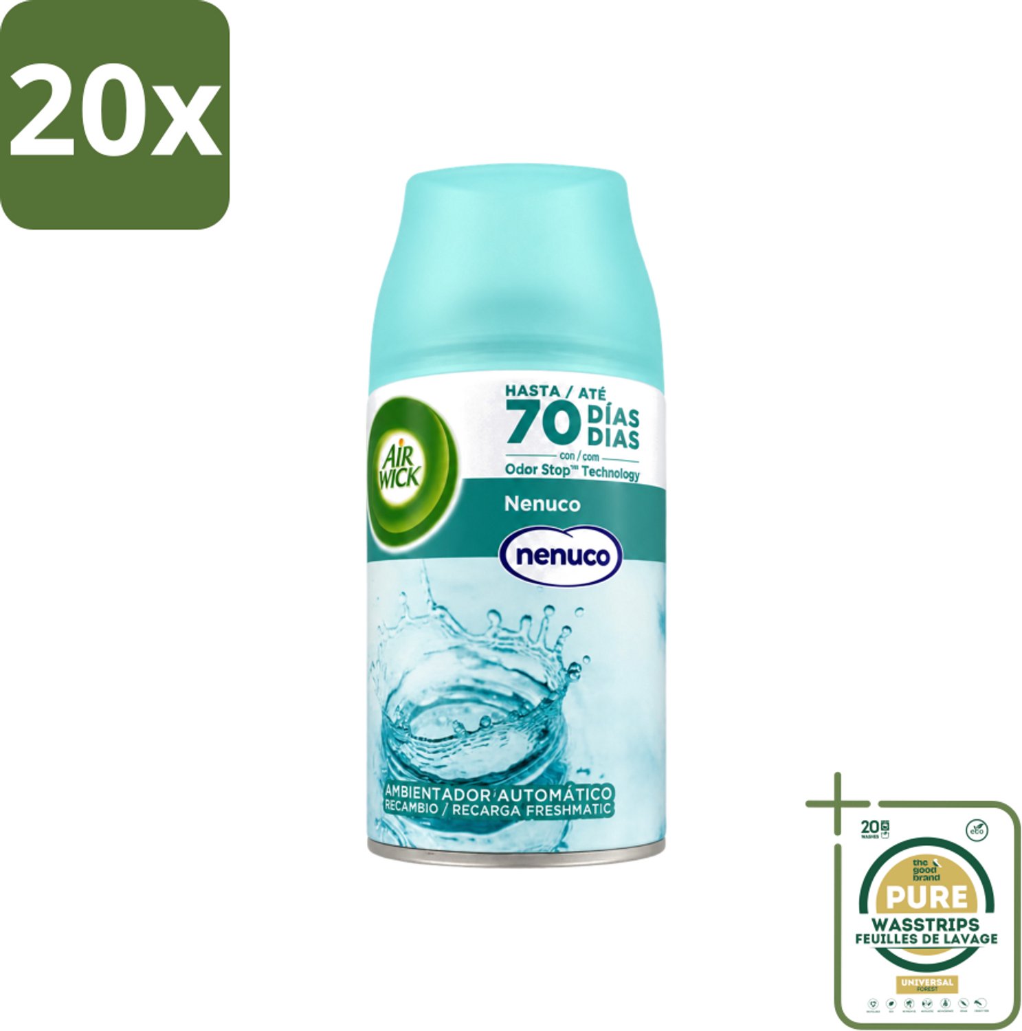20 x Air Wick - Luchtverfrisser Navulling - Nenuco - Automatische Spray - 250 ml - Wasstrips - Luchtverfrisser - Geurverspreiding - Nenuco - Air Wick - Automatische Spray