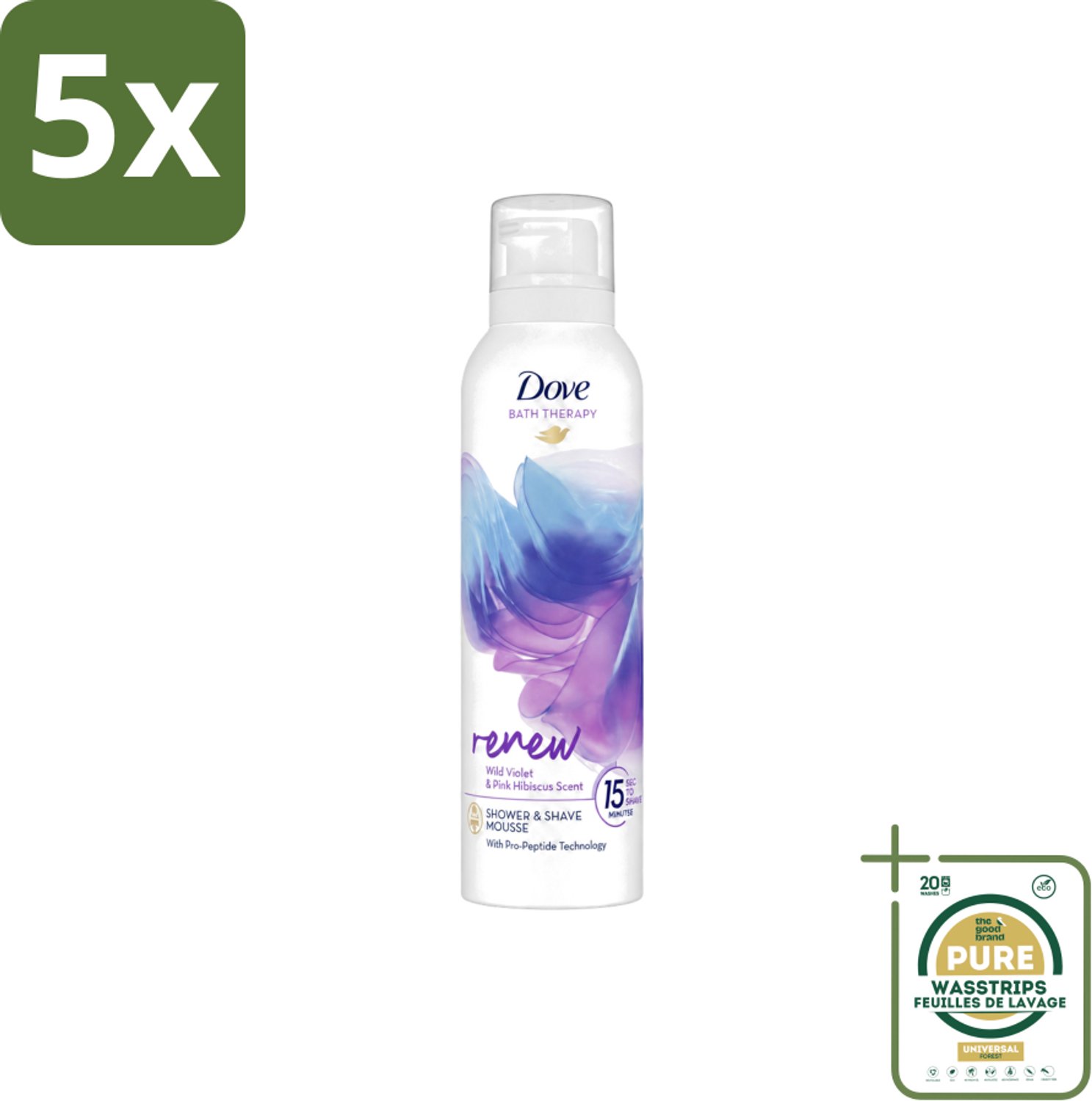 5 x Dove – Douche- & Scheerschuim – Bath Therapy Renew – 200 ml - Wasstrips - Douche En Scheerschuim - Huidvernieuwing - Pro-peptide - Huidverzorging - Scheren Onder De Douche