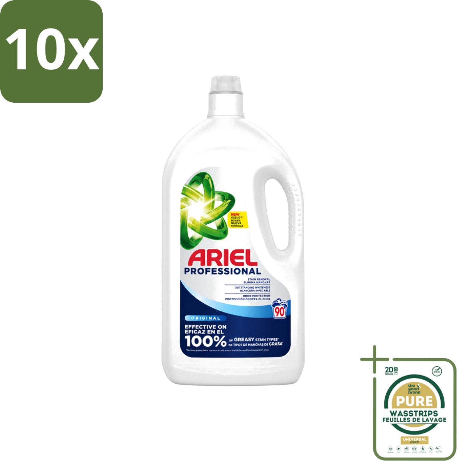 10 x Ariel – Vloeibaar Wasmiddel – Professional Regular - 90 wasbeurten - 4,05 L - Wasstrips - Vloeibaar Wasmiddel - Witte Was - Stralend Wit - Vlekken Verwijderen - Frisse Geur