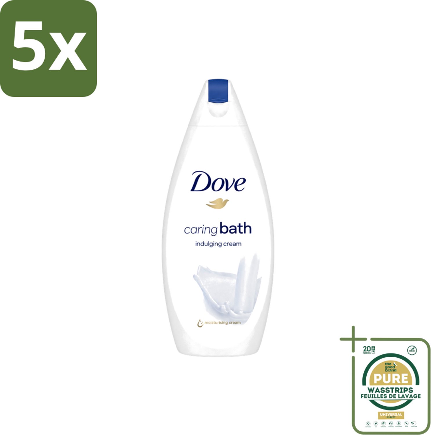 5 x Dove – Douchegel – Caring Bath – 450 ml - Wasstrips - Douchegel - Huid Verzorging - Milde Reiniging - Hydraterende Crème - Zachte Huid