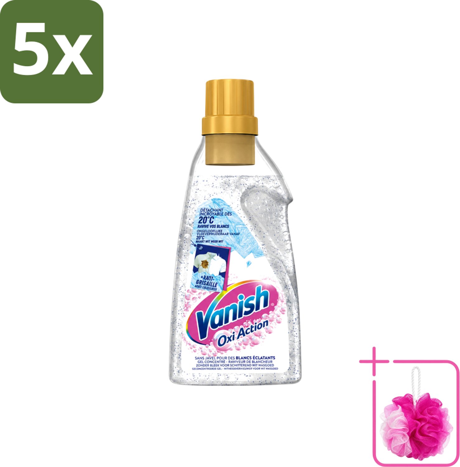5 x Vanish – Wasbooster Gel – Oxi Action Whitening – 750 ml - Bulkverpakking - Wasbooster - Douchemop - Witte was