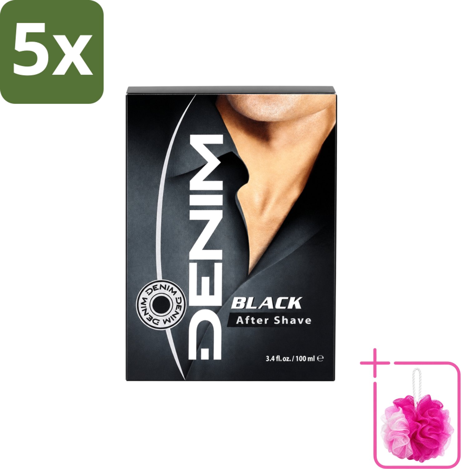 5 x Denim – Aftershave – Black – 100 ml - Bulkverpakking - Aftershave man - Douchemop - Aftershave voor mannen