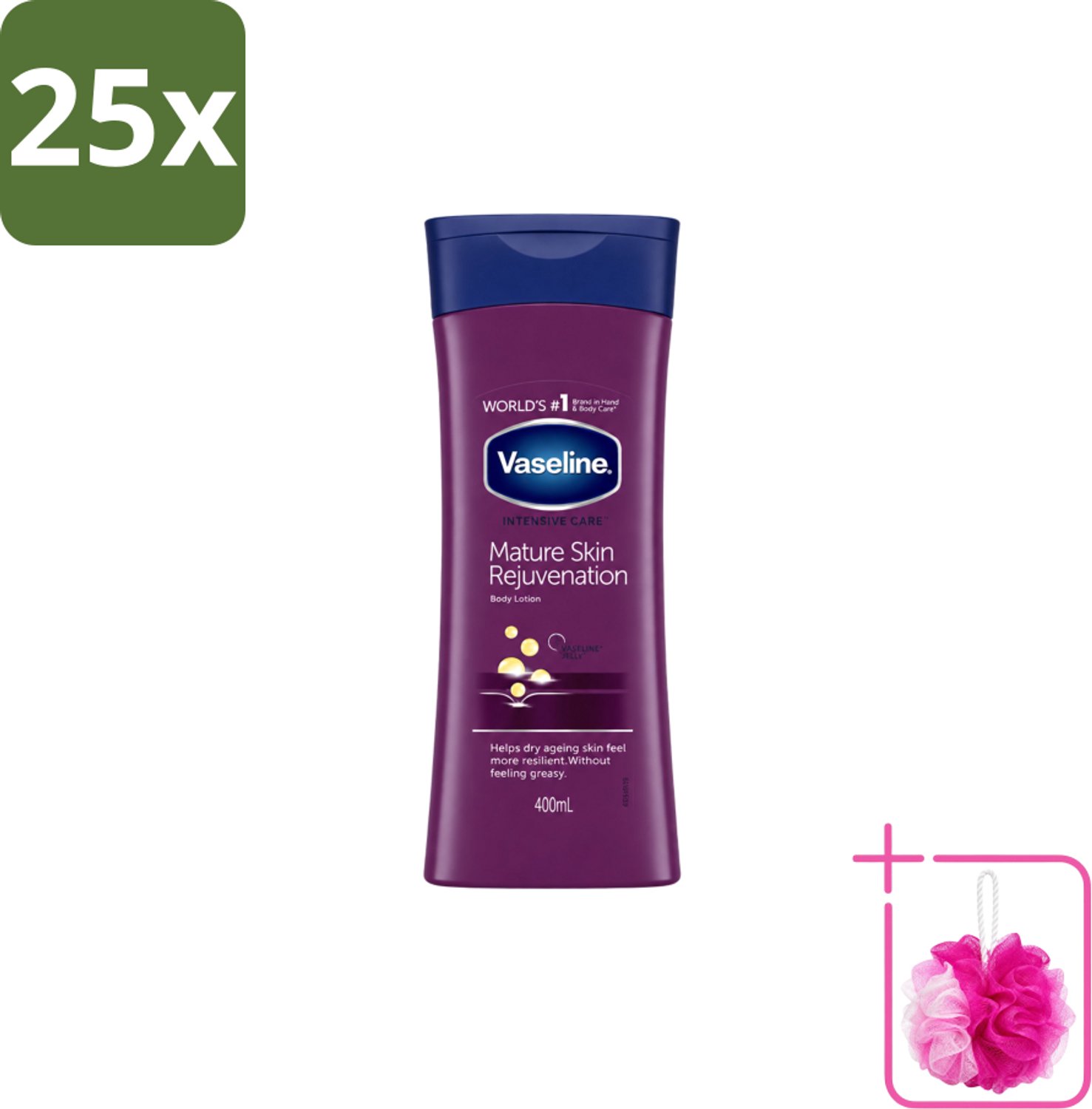 25 x Vaseline – Body Lotion – Intensive Care Mature Skin – 400 ml - Bulkverpakking - Rijpe huid - Douchemop - Droge huid