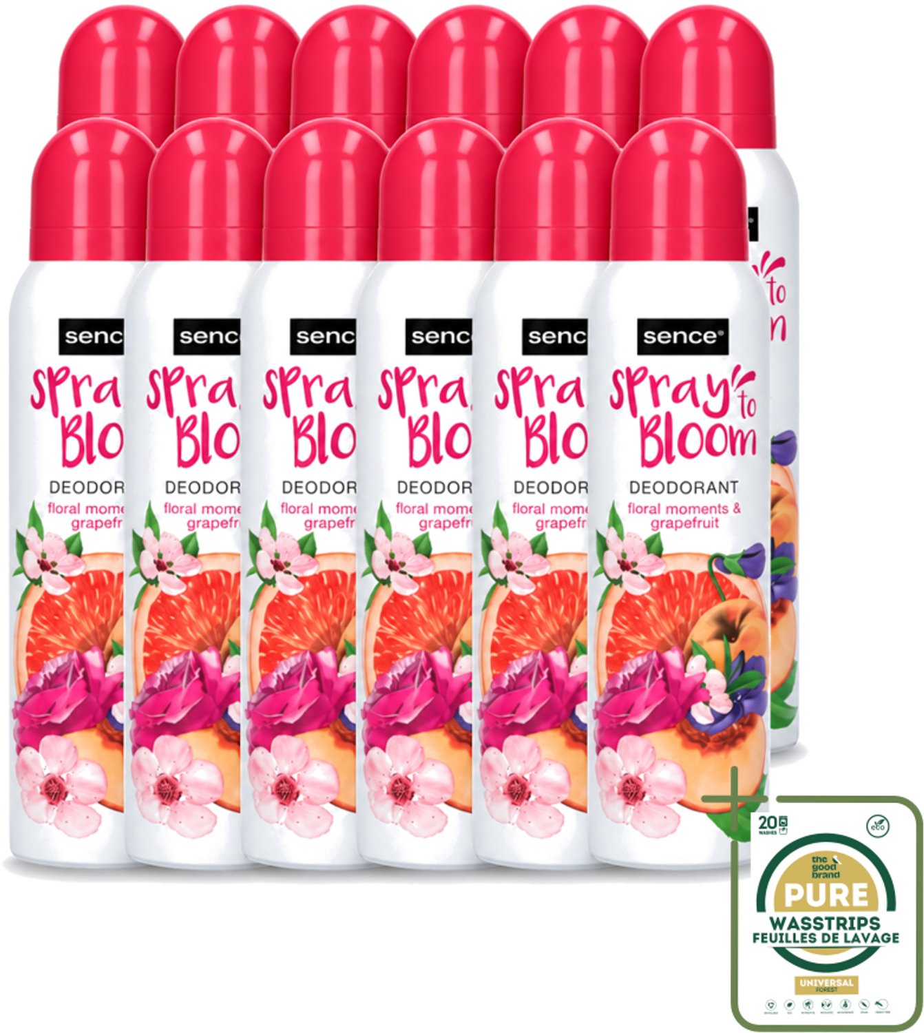12 x Sence - Floral & Grapefruit - Deodorant - Fris & Fruitig - 150 ml - Wasstrips - Frisheid - Fruitige Geur - Bloemige Geur - Grapefruit - Deodorant