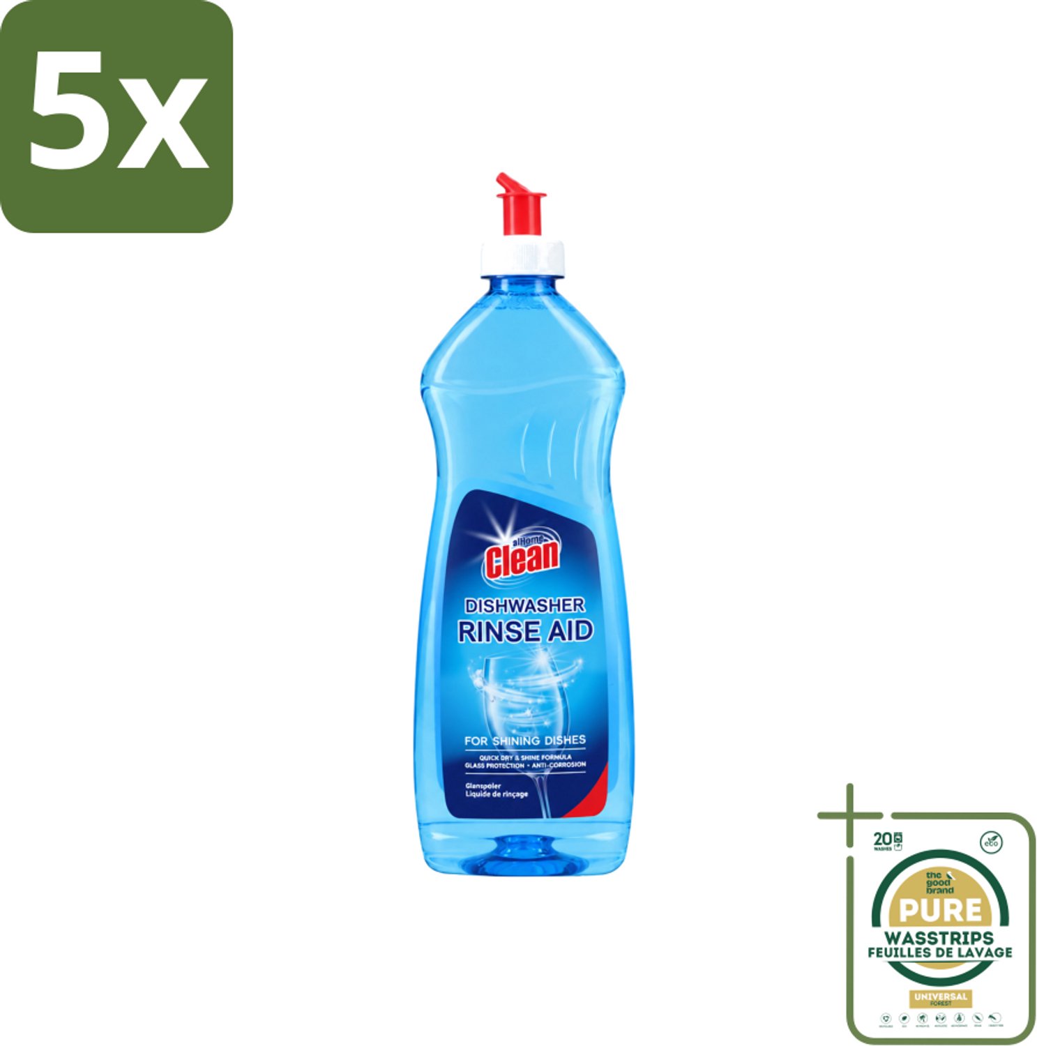 5 x At Home - Clean - Vaatwasser Glansspoelmiddel - Glasbeschermend - 500 ml - Wasstrips - Vaatwasser Glansspoelmiddel - Glansspoelmiddel Vaatwasser - Glasbeschermend Vaatwasser - Vaatwasser Anti-corrosie - Vaatwasser Droogproces