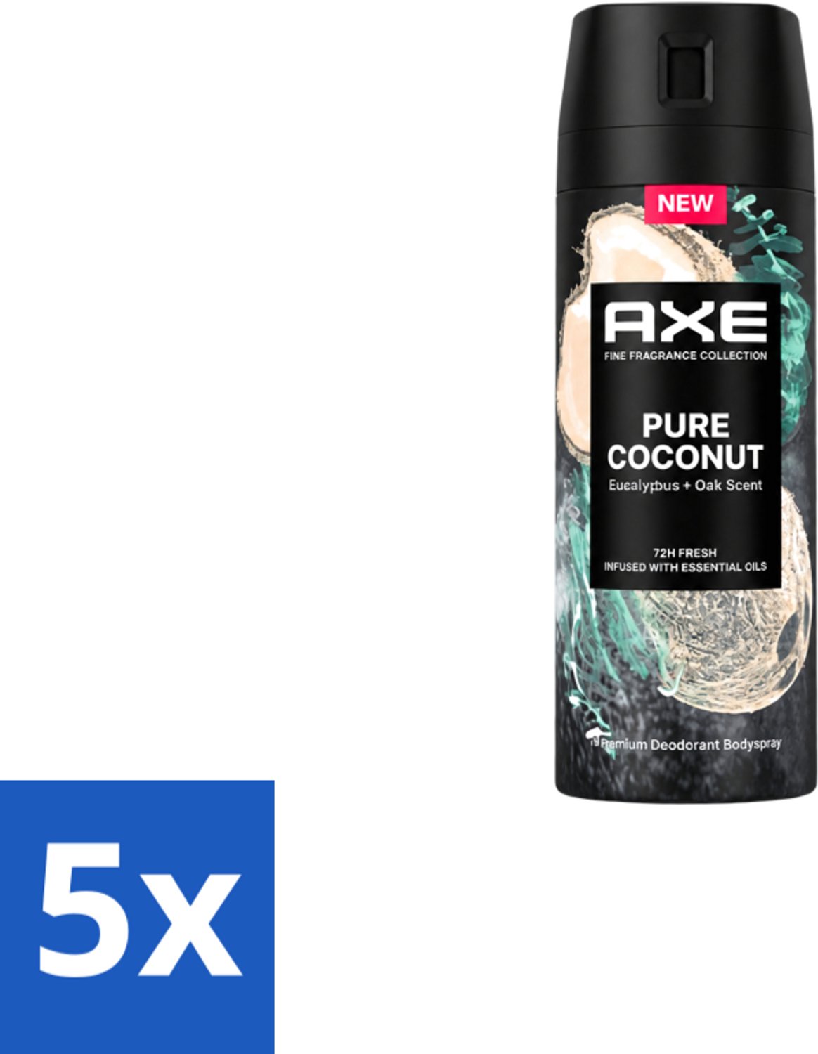 5 x Axe – Deodorant Spray – Pure Coconut – 150 ml - Voordeelverpakking - 5 stuks
