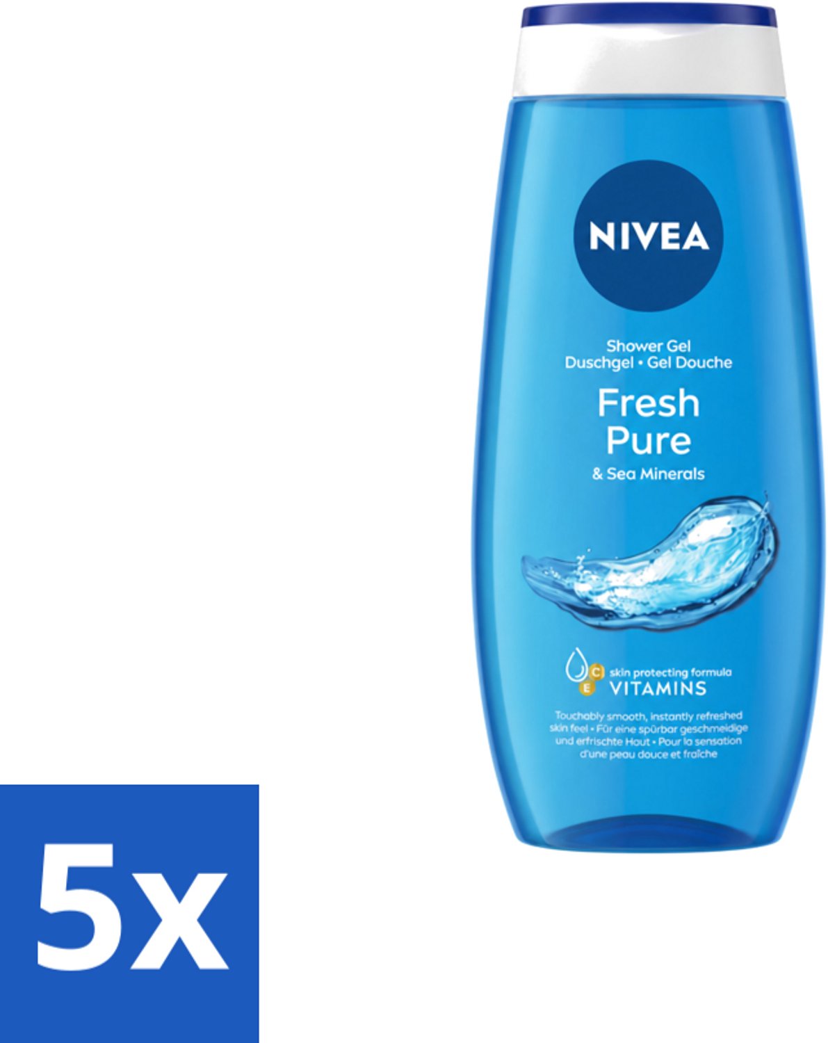 5 x Nivea – Douchegel – Fresh Pure – 250 ml - Voordeelverpakking - 5 stuks
