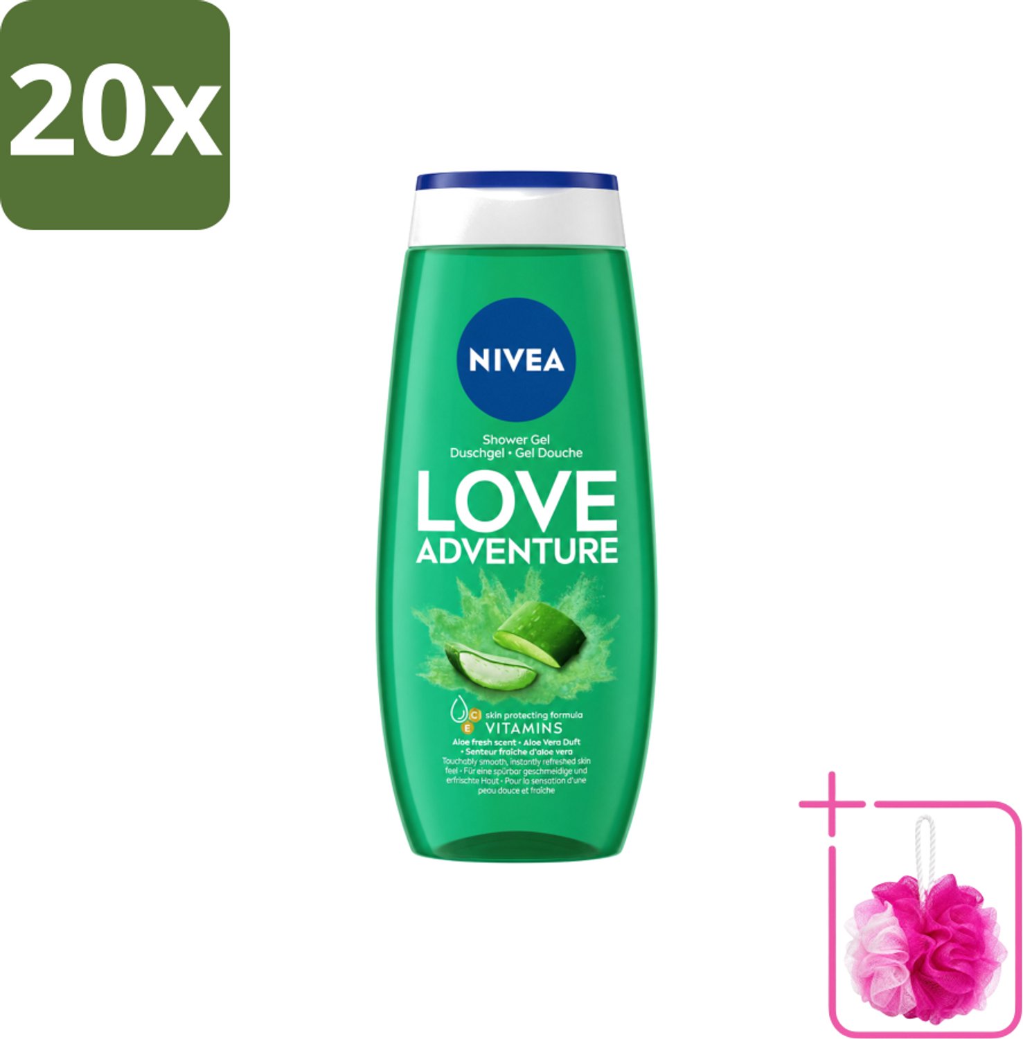 20 x Nivea - Love Adventure Douchegel - Huidbeschermend - 250 ml - Bulkverpakking - Douchegel - Douchemop - Verfrissend