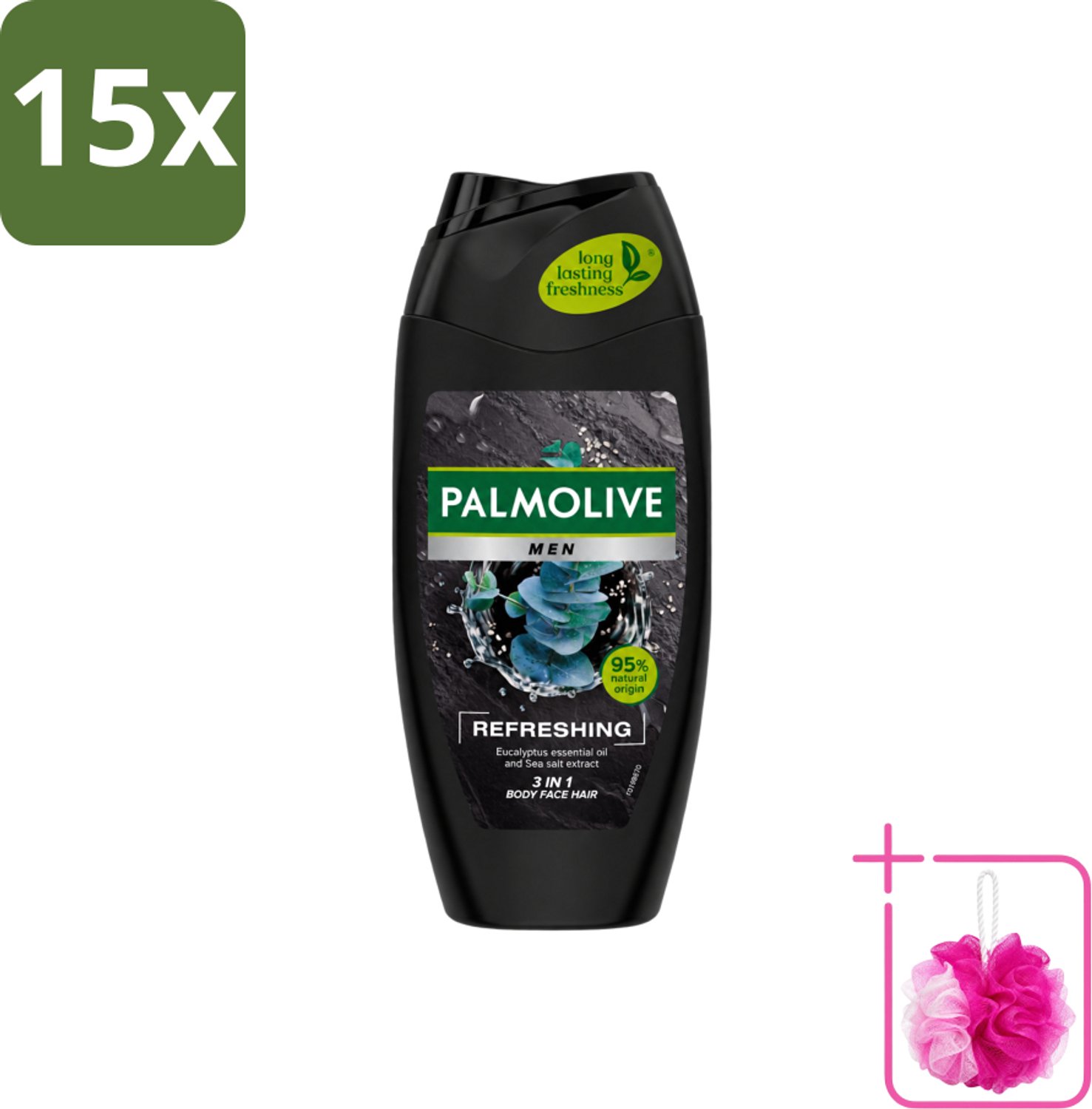 15 x Palmolive Men - 3in1 Douchegel - Refreshing - Fris & Verzorgend - 250 ml - Bulkverpakking - Douchegel voor mannen - Douchemop - Frisheid