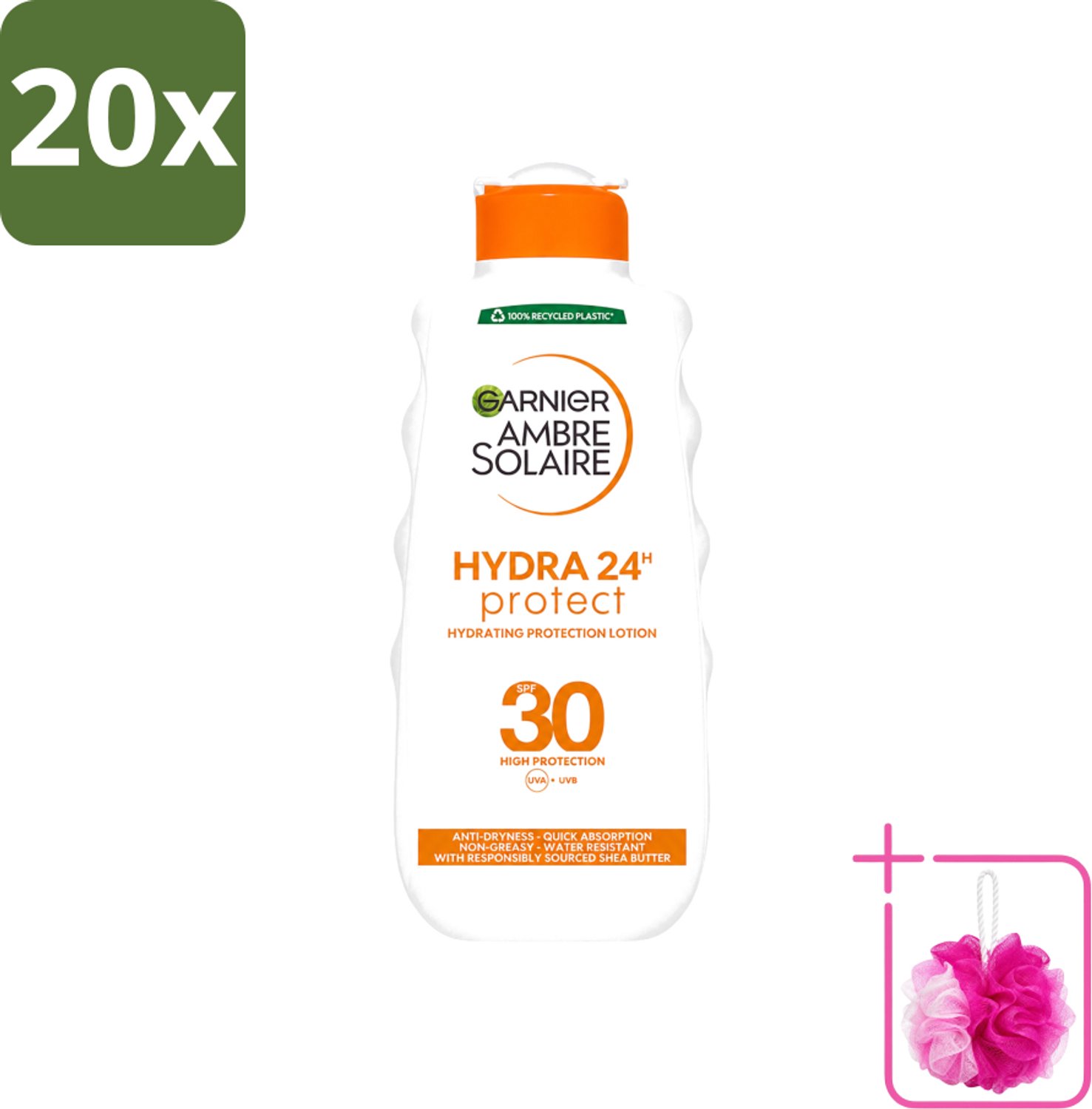 20 x Garnier - Ambre Solaire - Hydraterende Zonnebrand Melk - SPF 30 - 200 ml - Bulkverpakking - Zonnescherm - Douchemop - Zonnebrandmelk