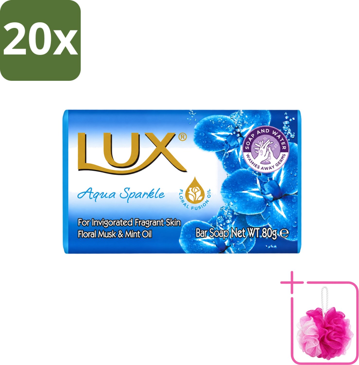 20 x Lux - Zeep - Aqua Sparkle - Hydraterend - Verkwikkende Geur - 80 g - Bulkverpakking - Zeep - Douchemop - Reinigen