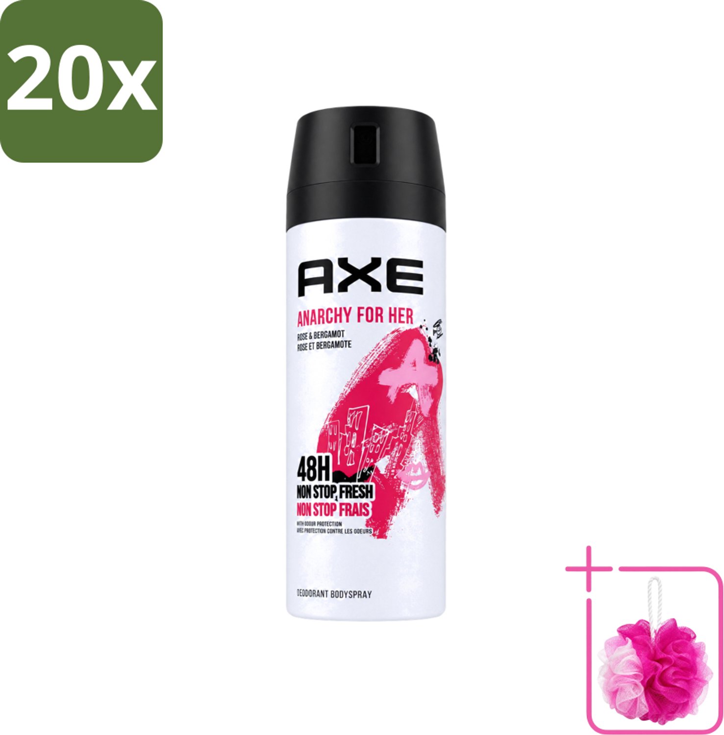 20 x Axe - Deodorant Bodyspray - 48hrs Non Stop Fresh - Anarchy For Her - Rose & Bergamot - 150 ml - Bulkverpakking - Deodorant - Douchemop - Geur