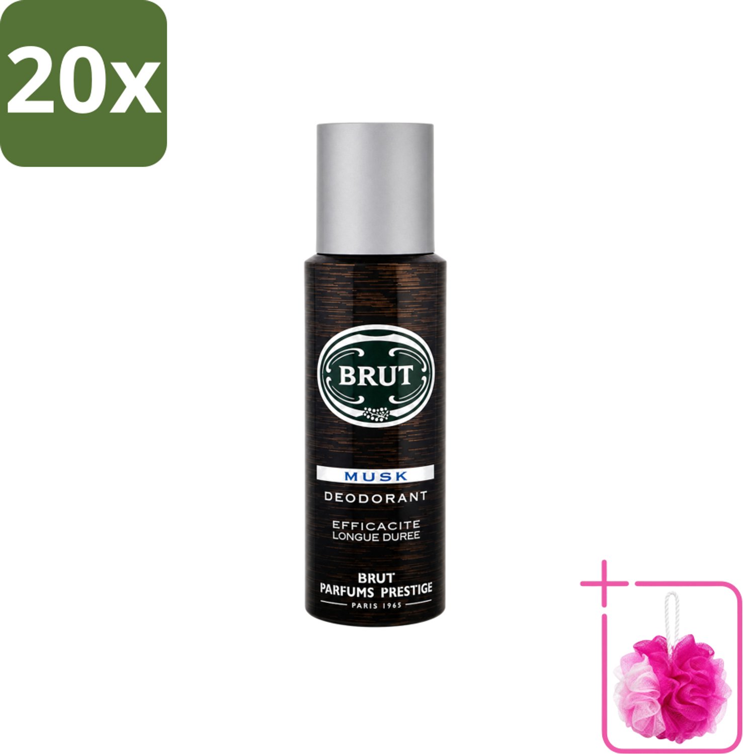 20 x Brut - Deodorant - Spray - Musk - Klassieke mannengeur - 200ml - Bulkverpakking - Deodorant spray - Douchemop - Muskus geur