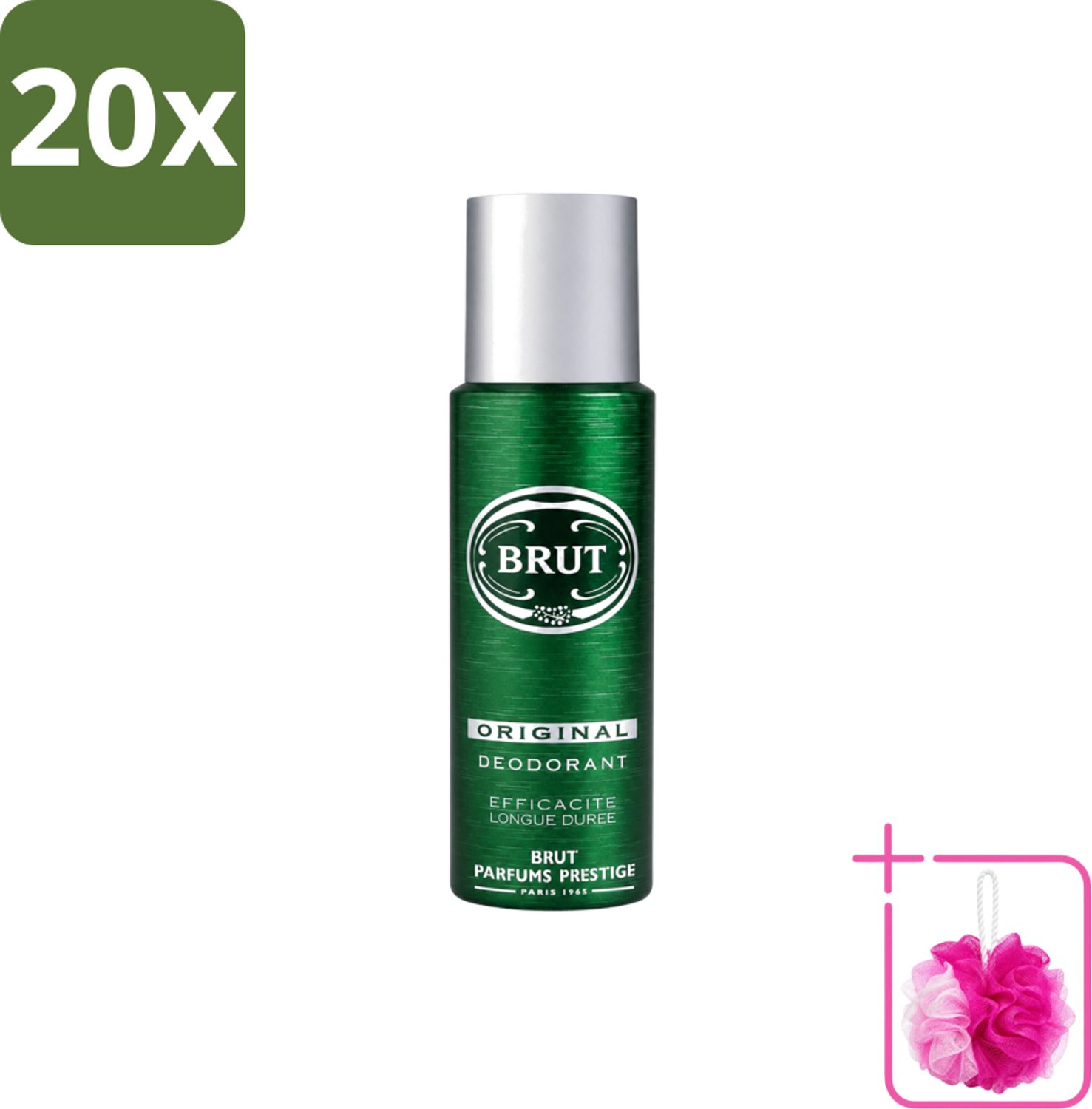 20 x Brut - Deodorant - Spray - Original - Langdurige frisheid - 200ml - Bulkverpakking - Deodorant spray - Douchemop - Lichaamsgeur