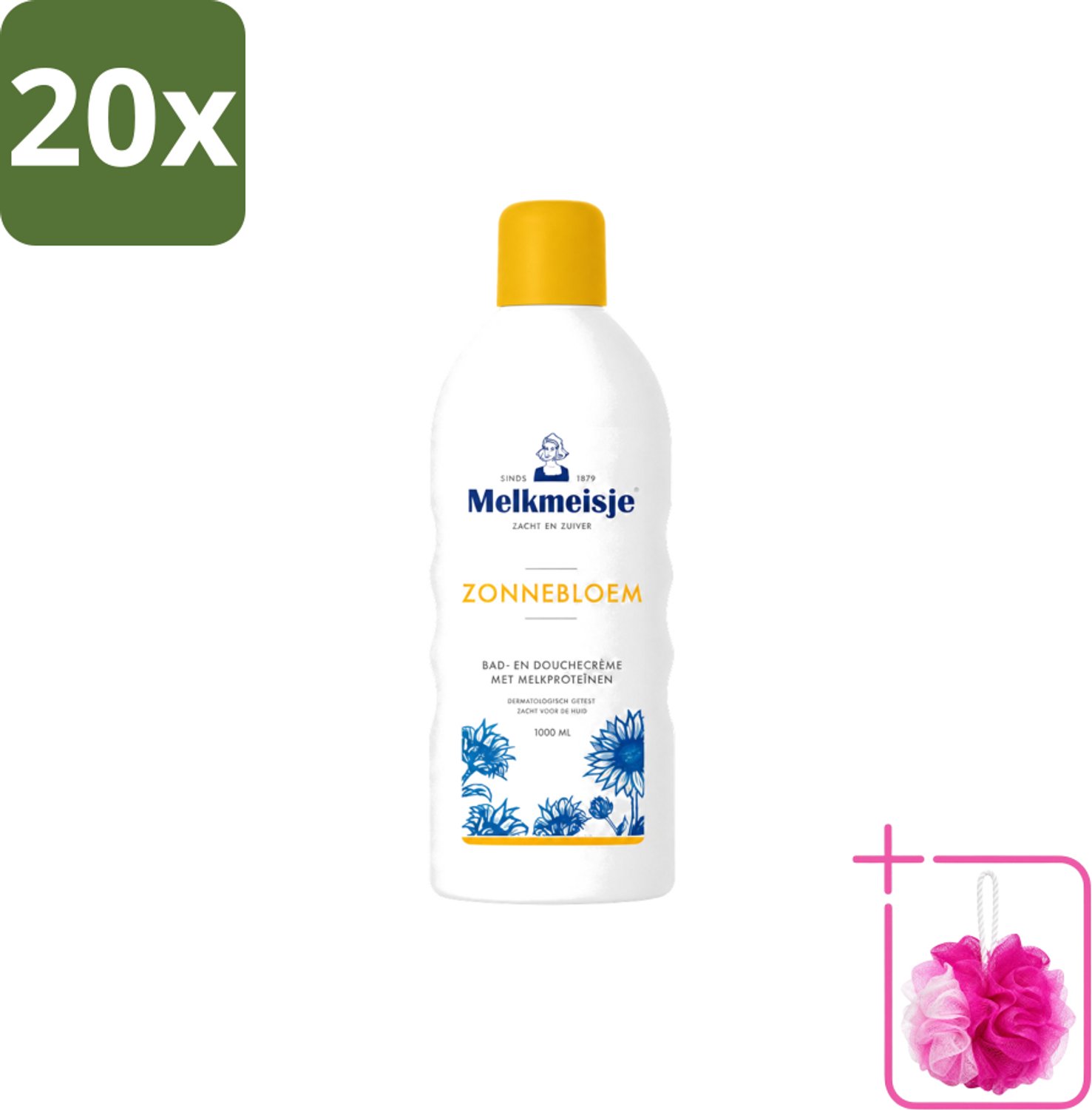 20 x Melkmeisje - Bad & Douche Zonnebloem - Romig Parfum - 1000 ml - Bulkverpakking - Douchecrème - Douchemop - Melkmeisje