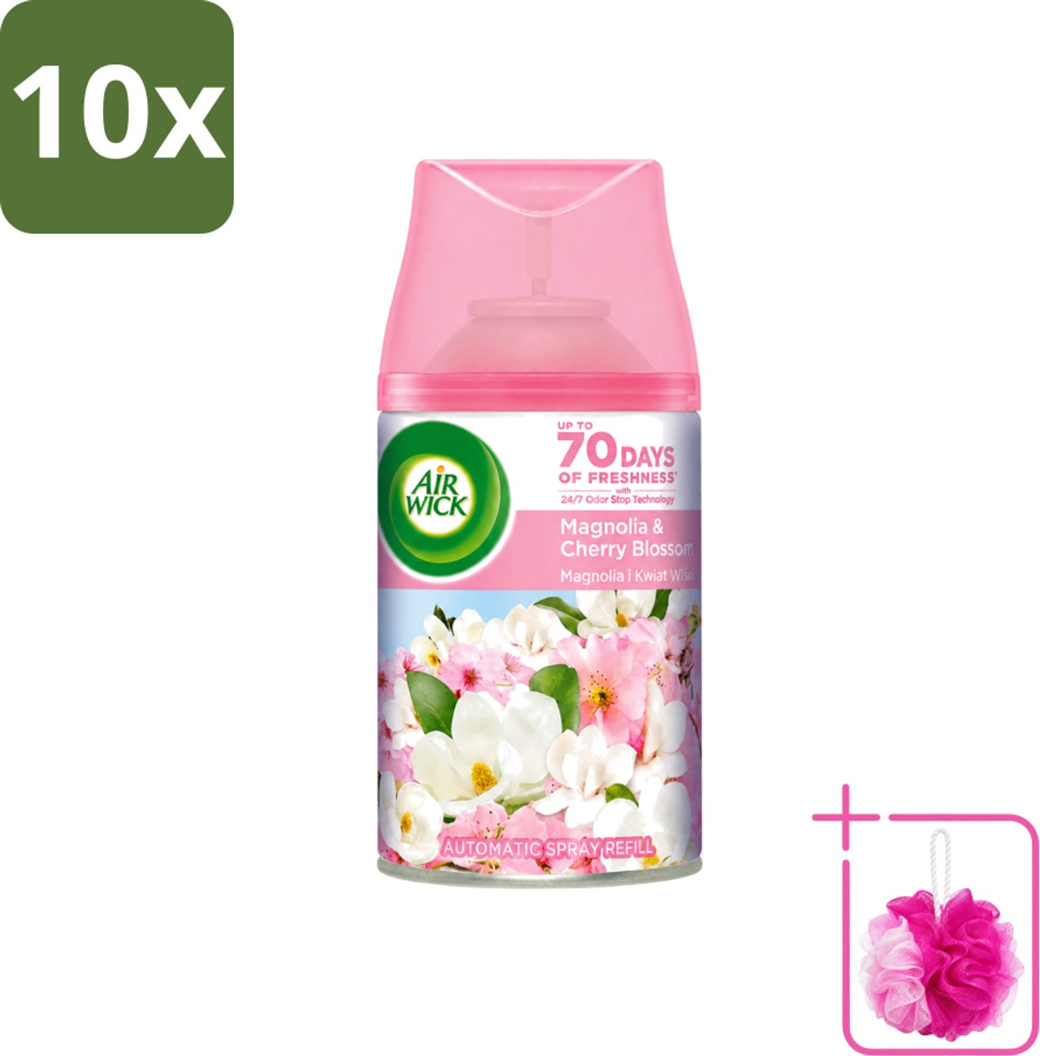10 x Air Wick - Luchtverfrisser Navulling - Magnolia & Kersenbloesem - Automatische Spray - 250 ml - Bulkverpakking - Luchtverfrisser - Douchemop - Geur