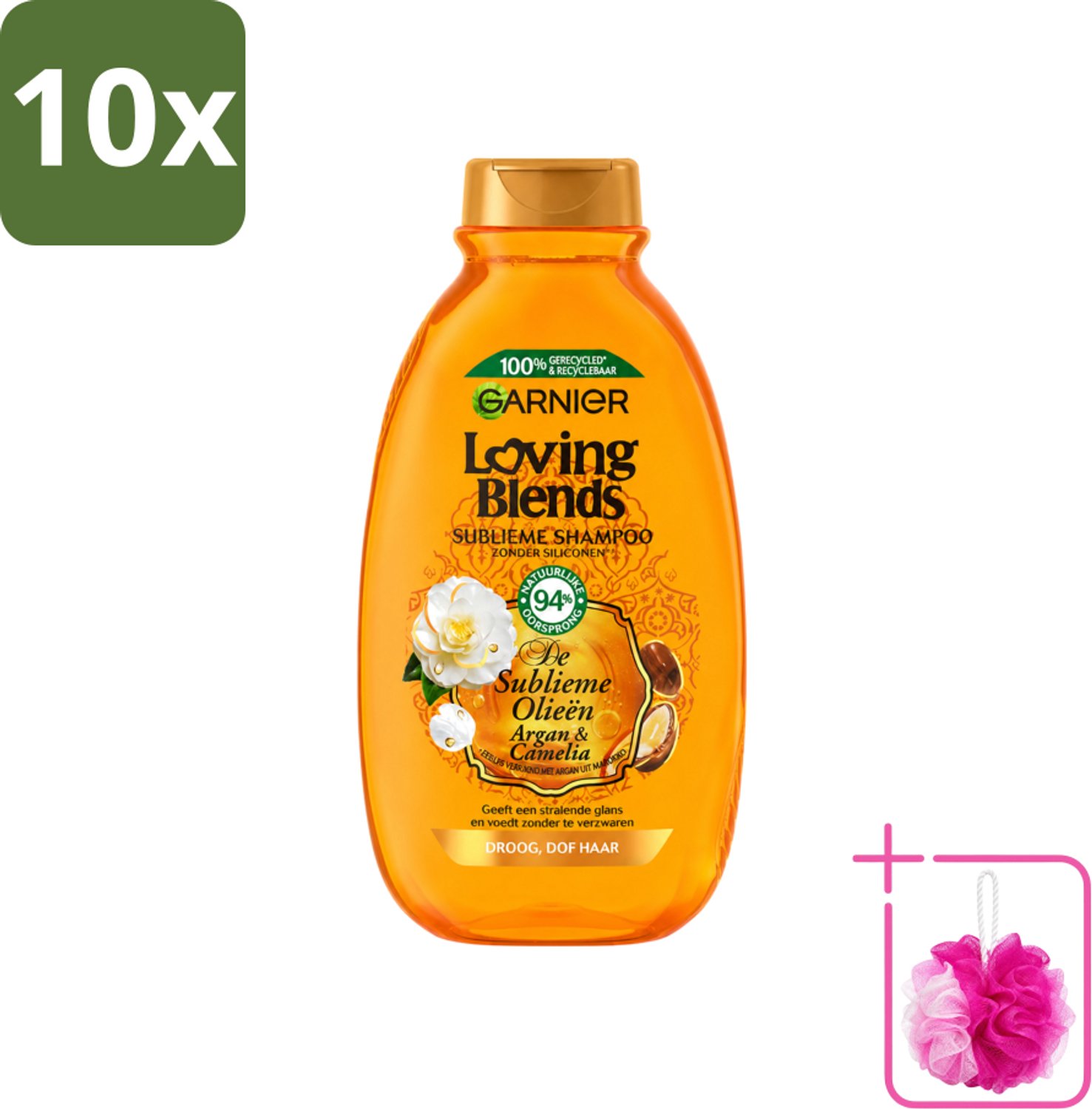 10 x Garnier - Loving Blends - Shampoo - Argan & Cameliaolie - Droog & Dof Haar - 300 ml - Bulkverpakking - Droog haar - Douchemop - Dof haar