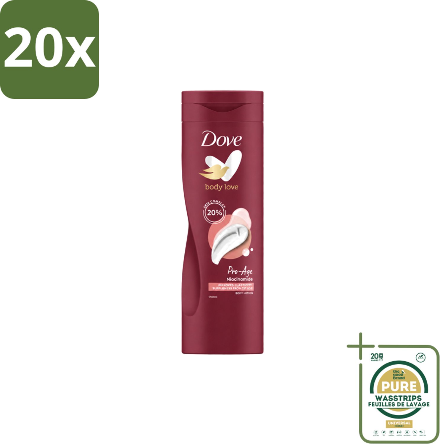 20 x Dove – Bodylotion – Body Love Pro Age – 400 ml - Wasstrips - Body Lotion - Huidverzorging - Hydratatie - AHA - Niacinamide