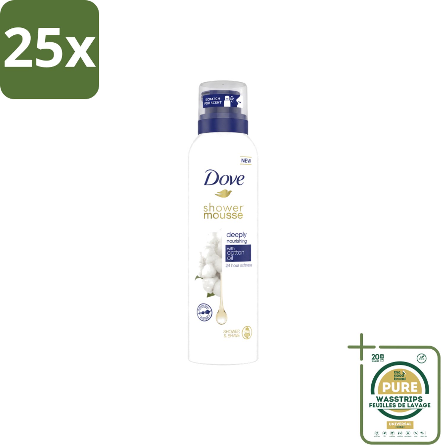 25 x Dove – Douchefoam – Deeply Nourishing Cotton Oil – 200 ml - Wasstrips - Douchefoam - Huid Verzorging - Katoenzaadolie - Hydratatie - Droge Huid