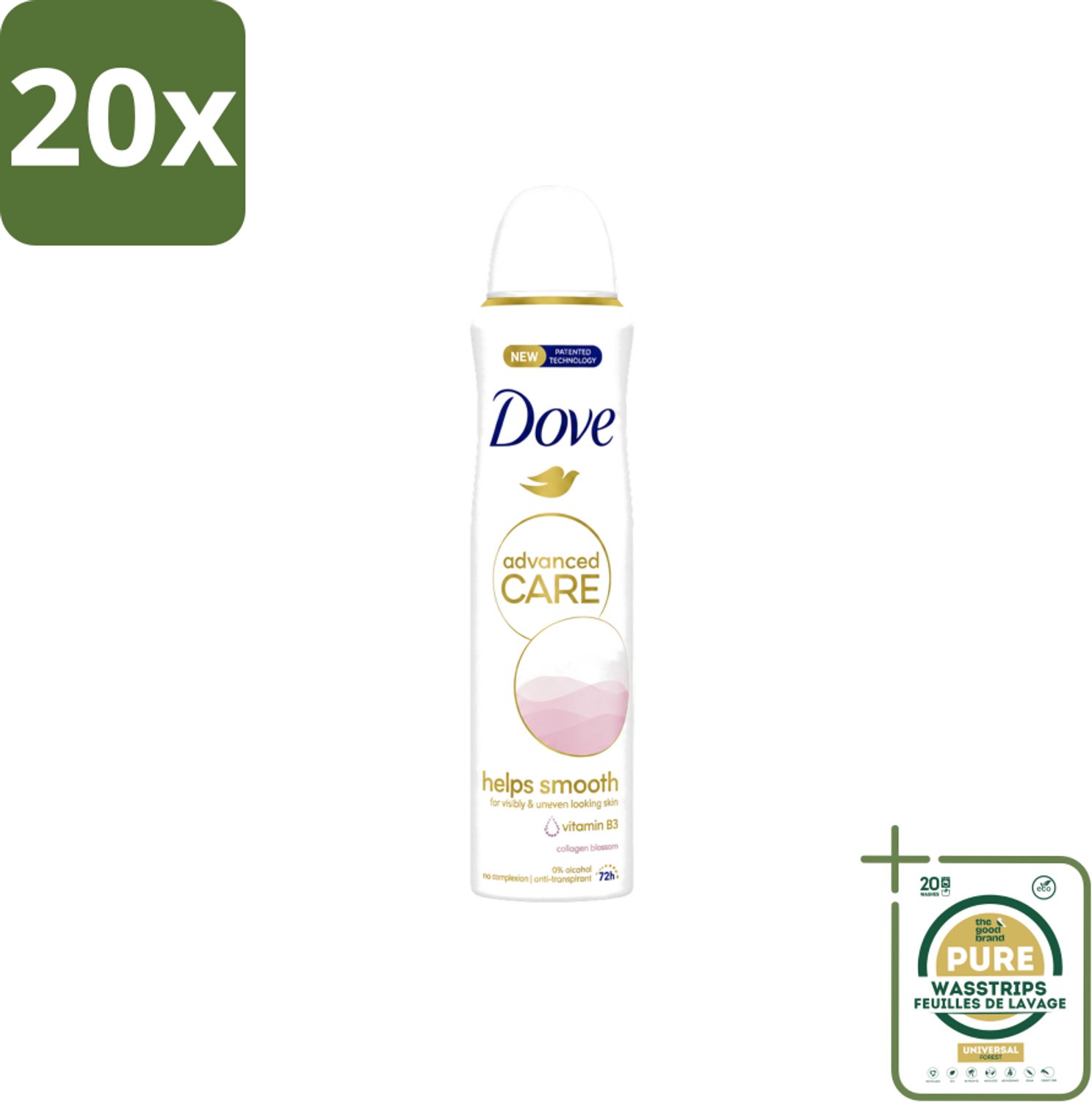 20 x Dove – Deodorant Spray – Helps Smooth Advanced Care – 150 ml - Wasstrips - Deodorant Spray - Huidverzorging - Okselhuid Verzorging - Alcoholvrije Deodorant - Huidcomfort