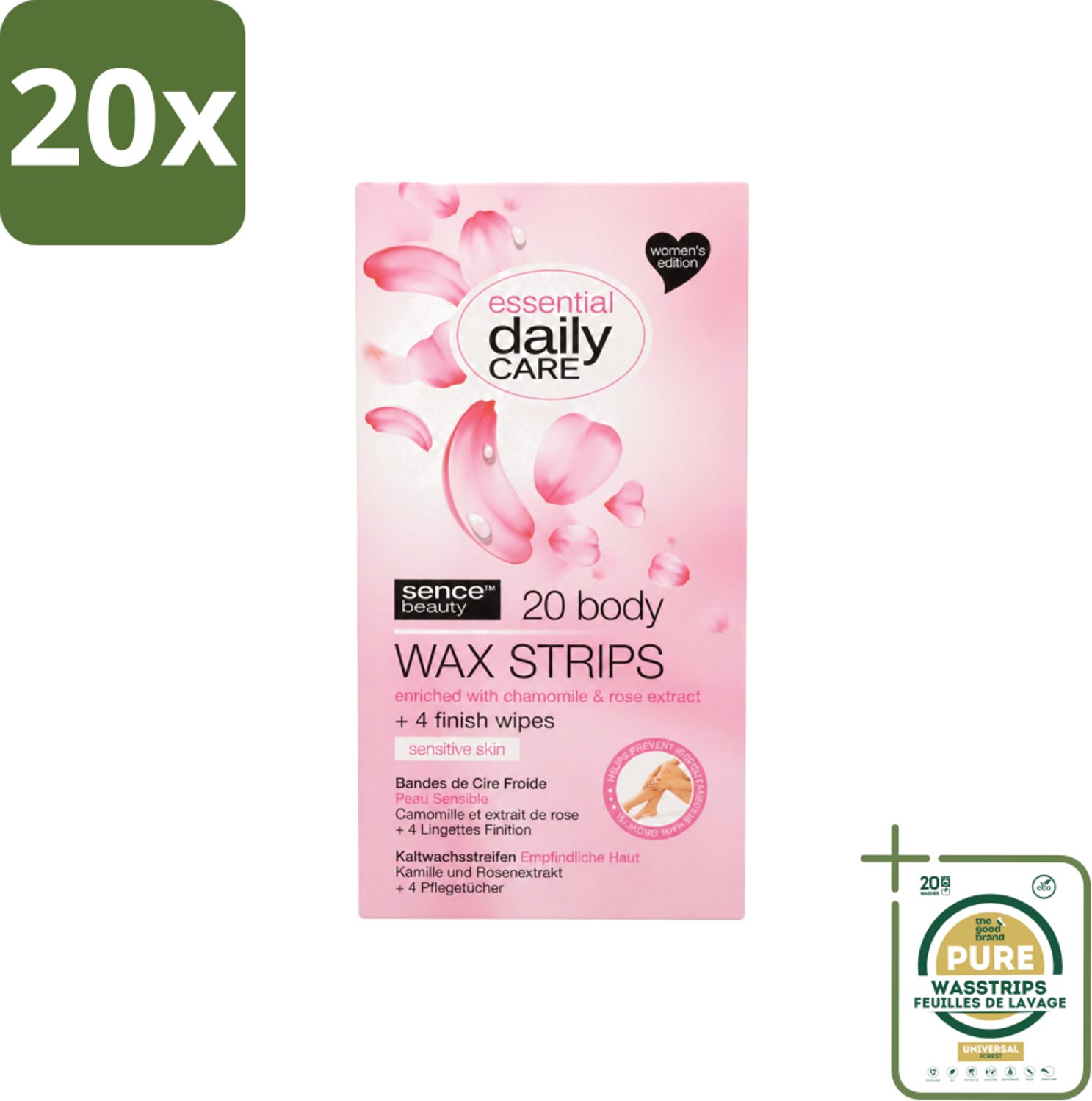 20 x Sence – Wax Strips – Lichaam – Ontharing – 20 Strips - Wasstrips - Ontharing - Wax Strips - Lichaam - Gevoelige Huid - Kamille Extract