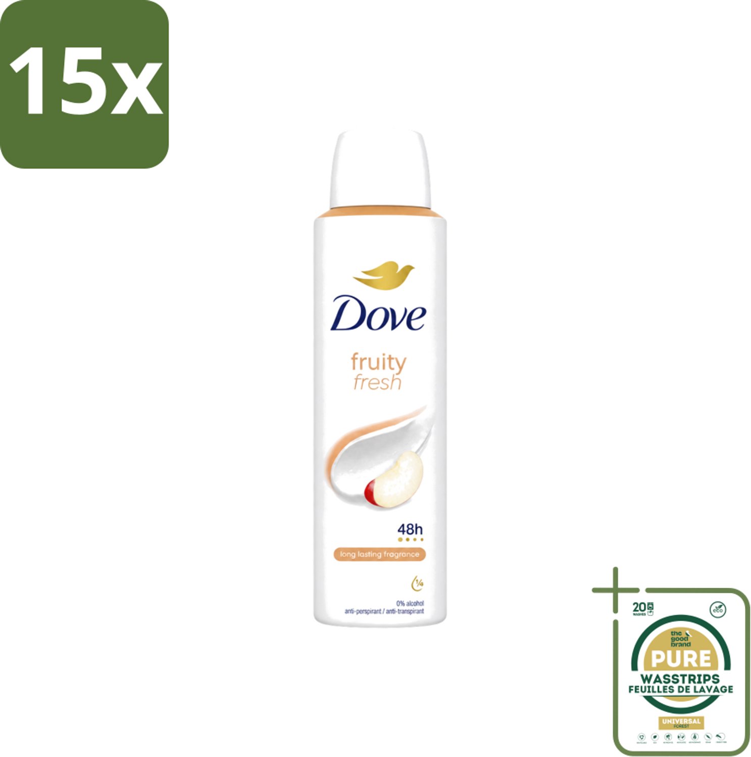 15 x Dove – Deodorant Spray – Fruity Fresh – 150 ml - Wasstrips - Deodorant Spray - Fris - Fruitige Geur - Okselhuid Verzorging - Transpiratiegeur