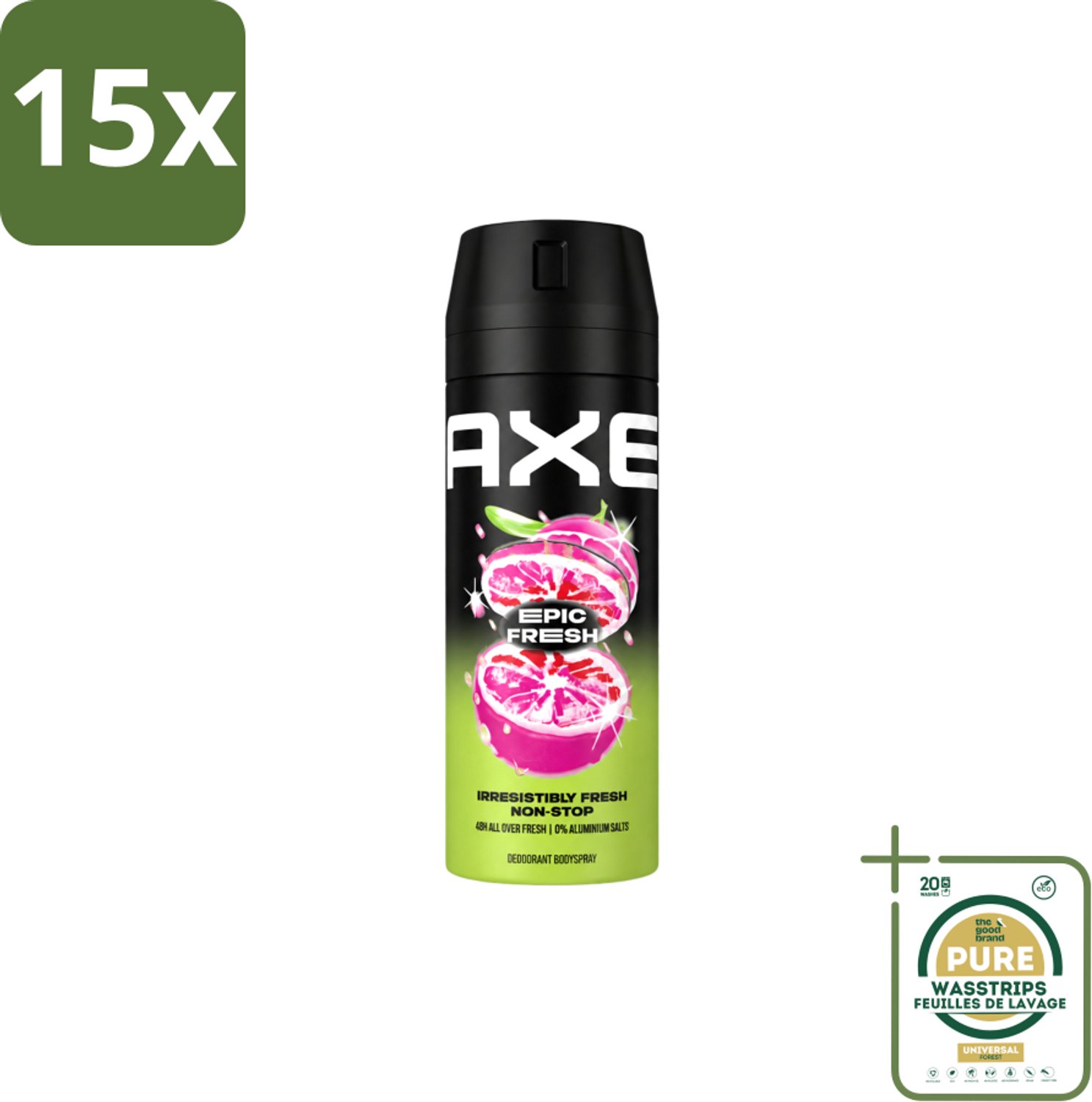 15 x Axe – Deodorant Spray – Epic Fresh – 150 ml - Wasstrips - Axe Deodorant Spray - Epic Fresh - Zweetgeur Bestrijding - Langdurige Frisheid - Energieke Geur