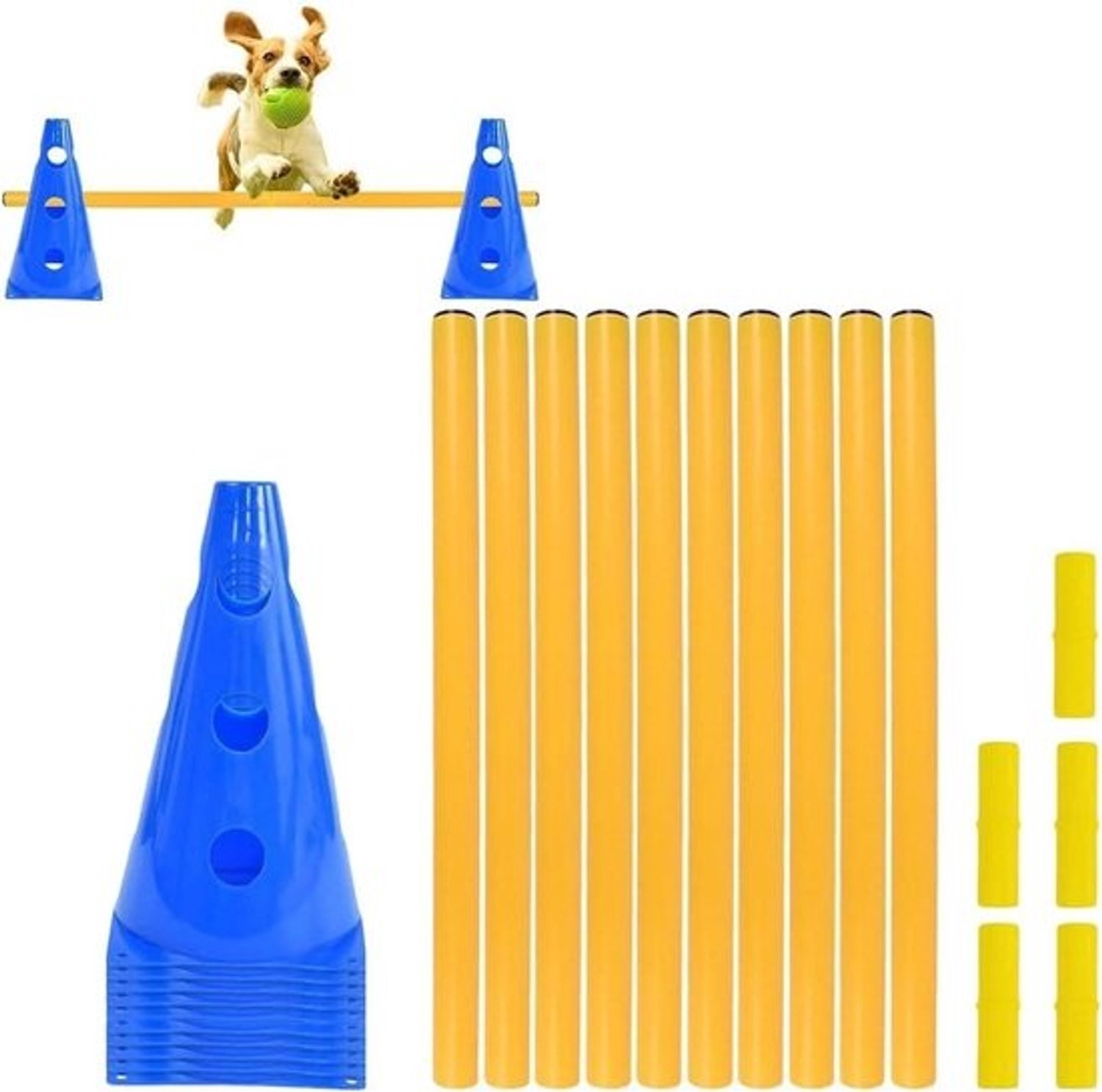 Hondentrainingsset - Behendigheidscursus voor honden - Huisdiertraining - Instelbare obstakels - 10-delig - Blauw
