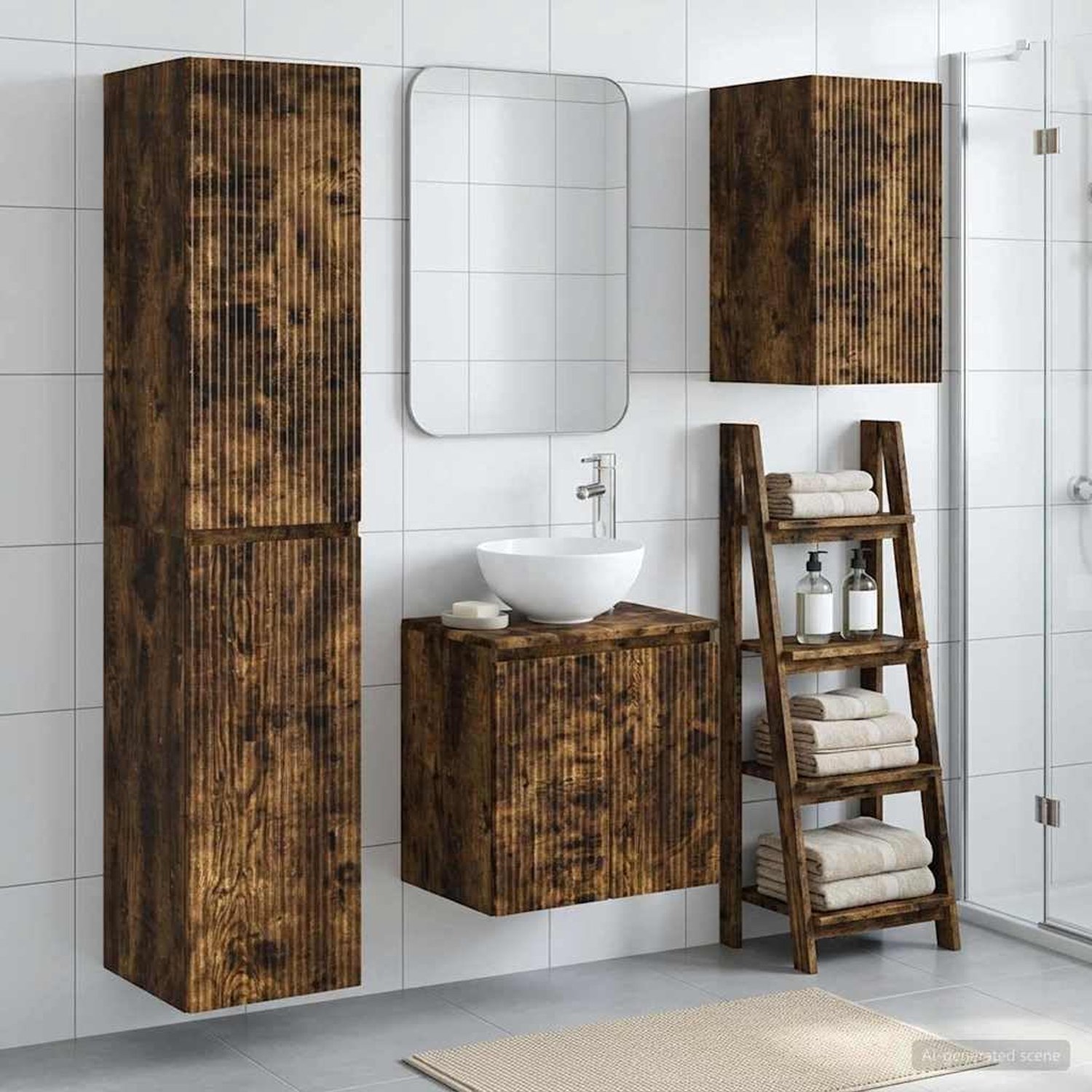 Badkamermeubelset 3 STK. Gerookte eiken 33 x 34,5 x 160 cm