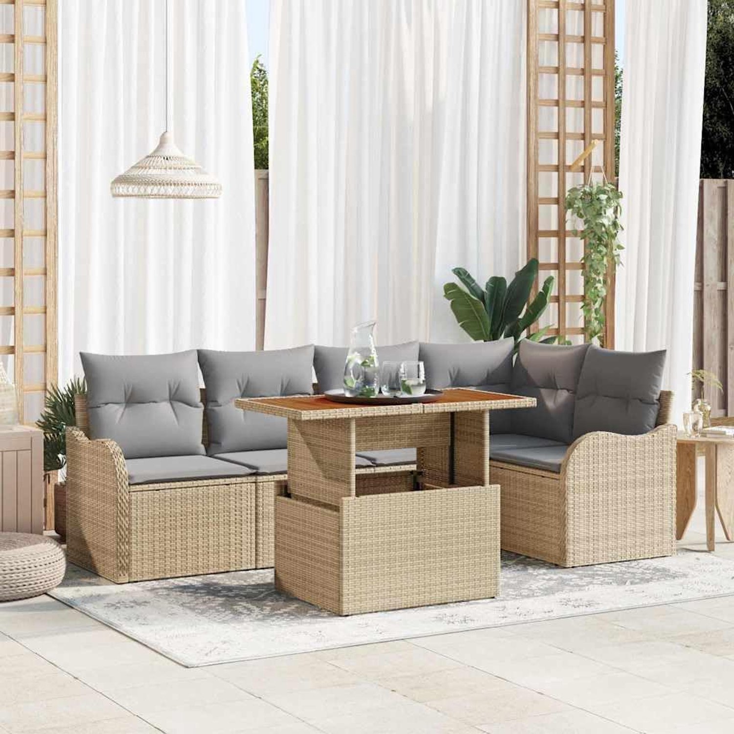 Modulair Tuinbank met opbergruimte 6 delig Beige