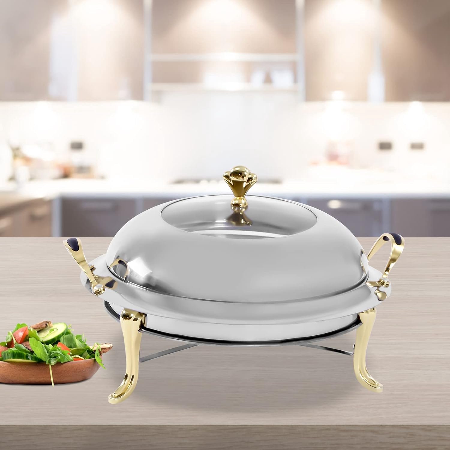 3L ronde chafing schotel voedselwarmers warmhoudhouder houder roestvrij staal buffet warmer voedsel lade warmte container voor restaurants cafeteria hotels bruiloften feesten enz. zilver en goud