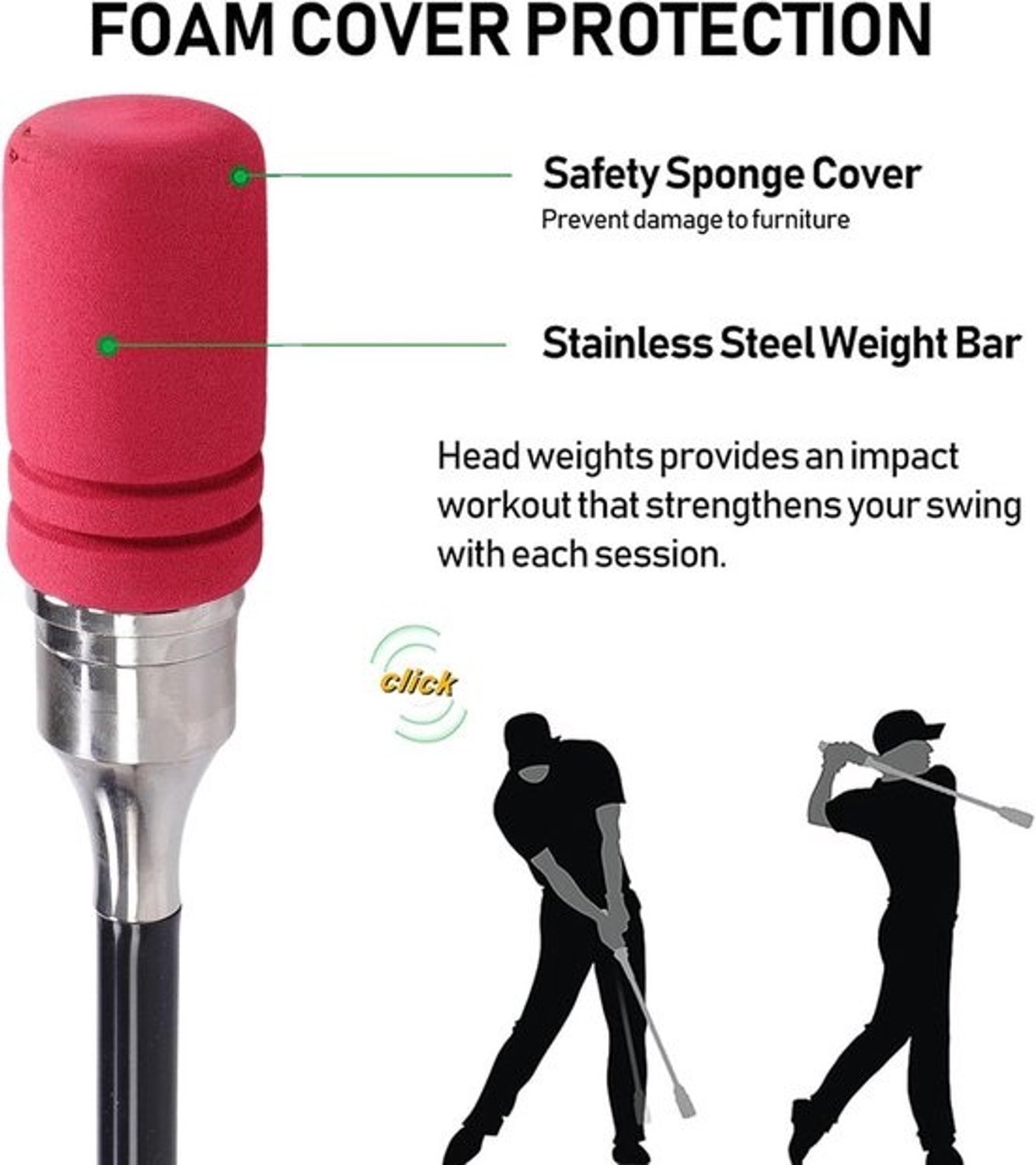 Golf swingtrainer - Hulpmiddel voor polsontgrendeling - Voor betere golfswing - Hoorbare klik als bevestiging - 83 cm - Rood