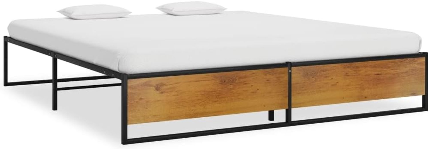 Tweepersoonsbed, bedframe, zwart, metaal, 200 x 200 cm, geschikt voor familiekamers