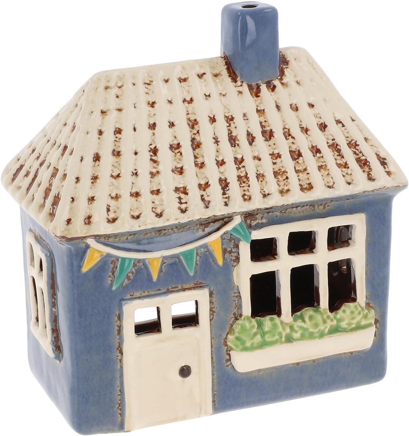 Pottery Keramische Theelichthouder Mooie Tuin Bloemen Huis Collectie - Grijs, Blauw, Geel, Crème (Tuin Blauw)