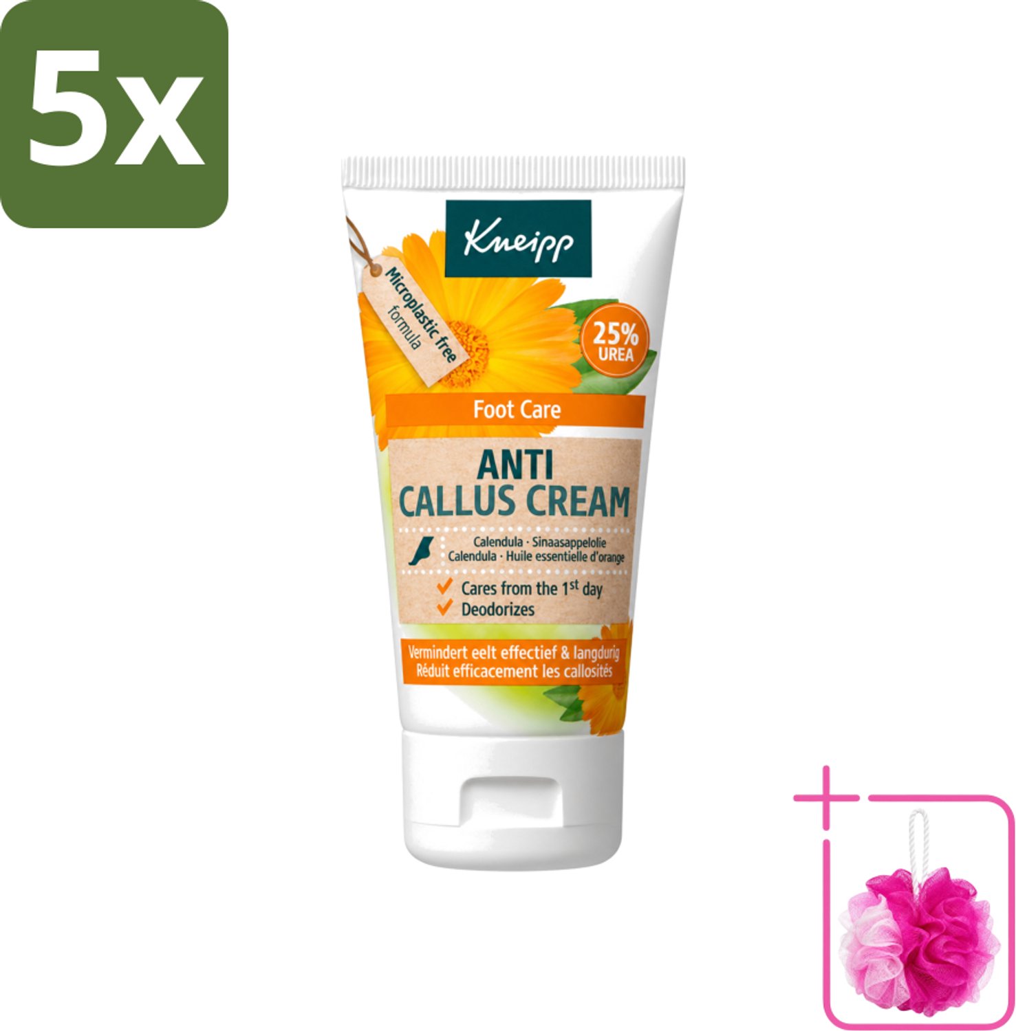 5 x Kneipp - Eeltcrème - Calendula - 25 % ureum - Voor zachte & soepele voeten - 50 ml - Bulkverpakking - Eeltcrème - Douchemop - Voeten verzorgen