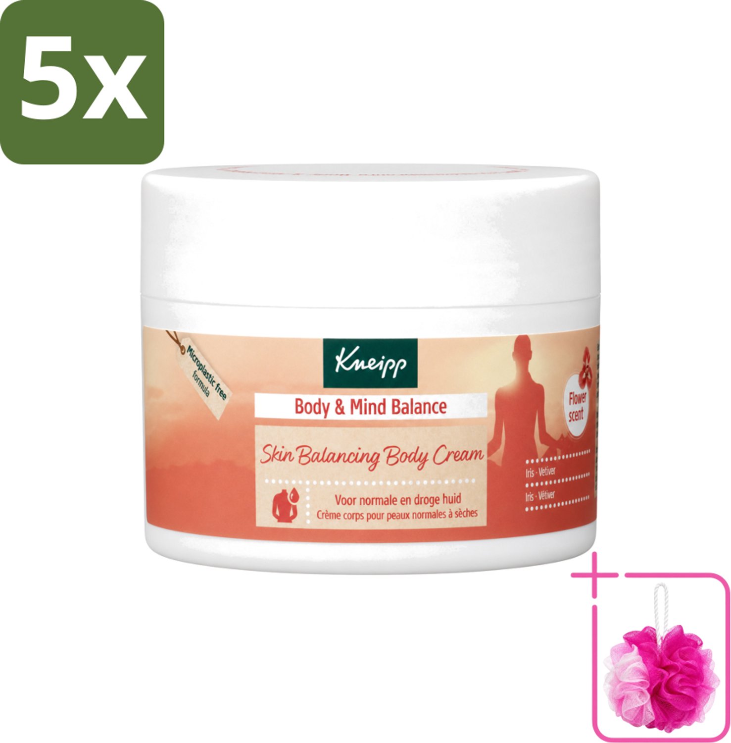 5 x Kneipp - Body crème - Body & Mind Balance - Iris & Vetiver - 200 ml - Bulkverpakking - Kneipp Bodycrème - Douchemop - Balans