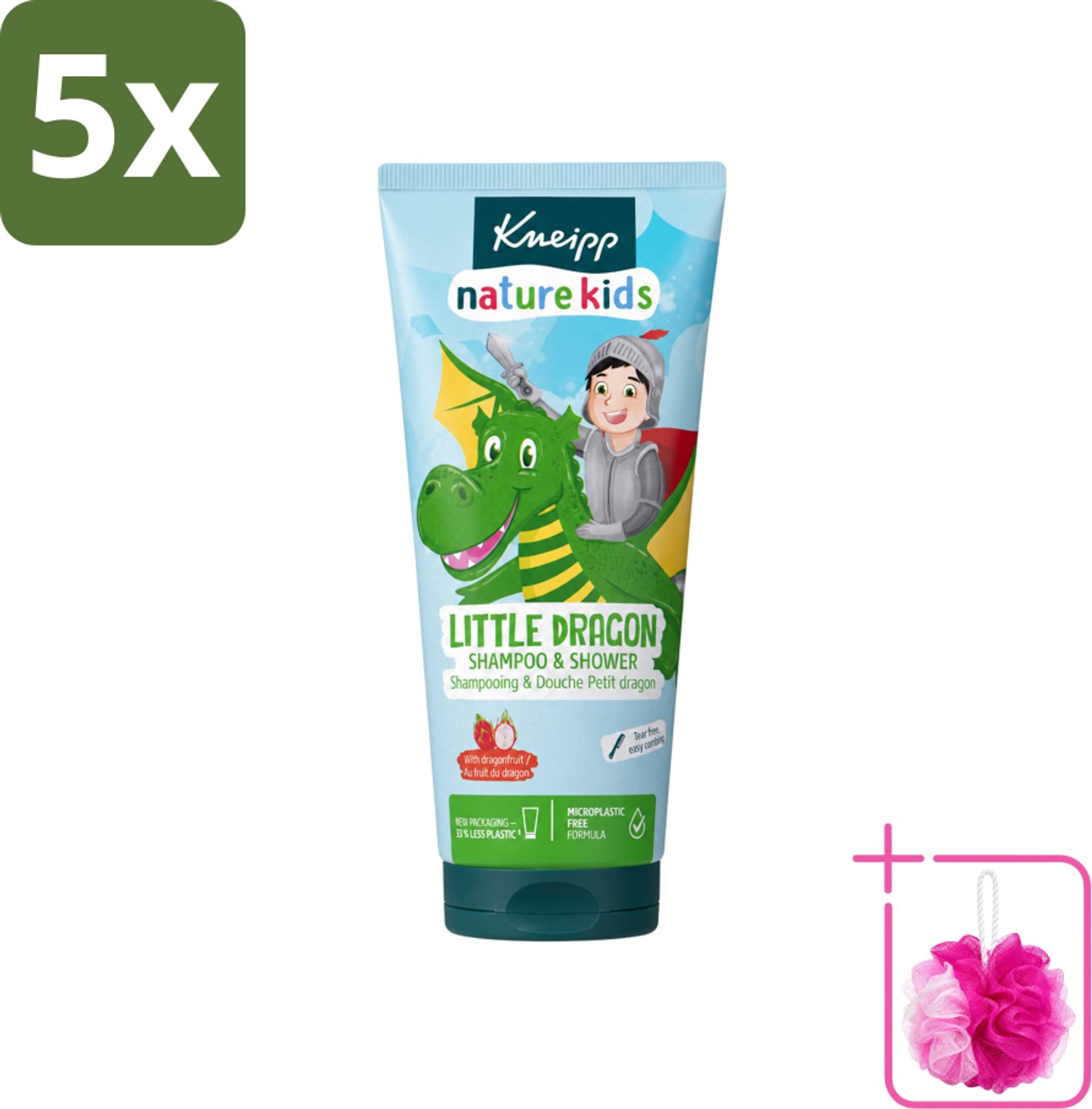 5 x Kneipp - Shampoo & Showergel - Little Dragon - 200 ml - Bulkverpakking - Kinderbad - Douchemop - Kinderhaar