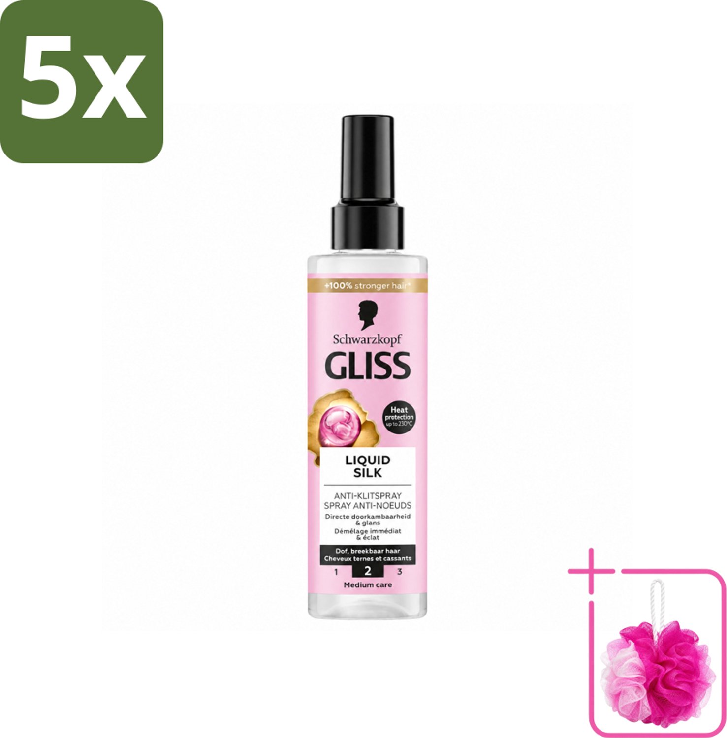 5 x Gliss - Anti-Klit Spray Liquid Silk Gloss voor Glanzend en Klitvrij Haar - 200 ml - Bulkverpakking - Ontwarren haar - Douchemop - Glansspray