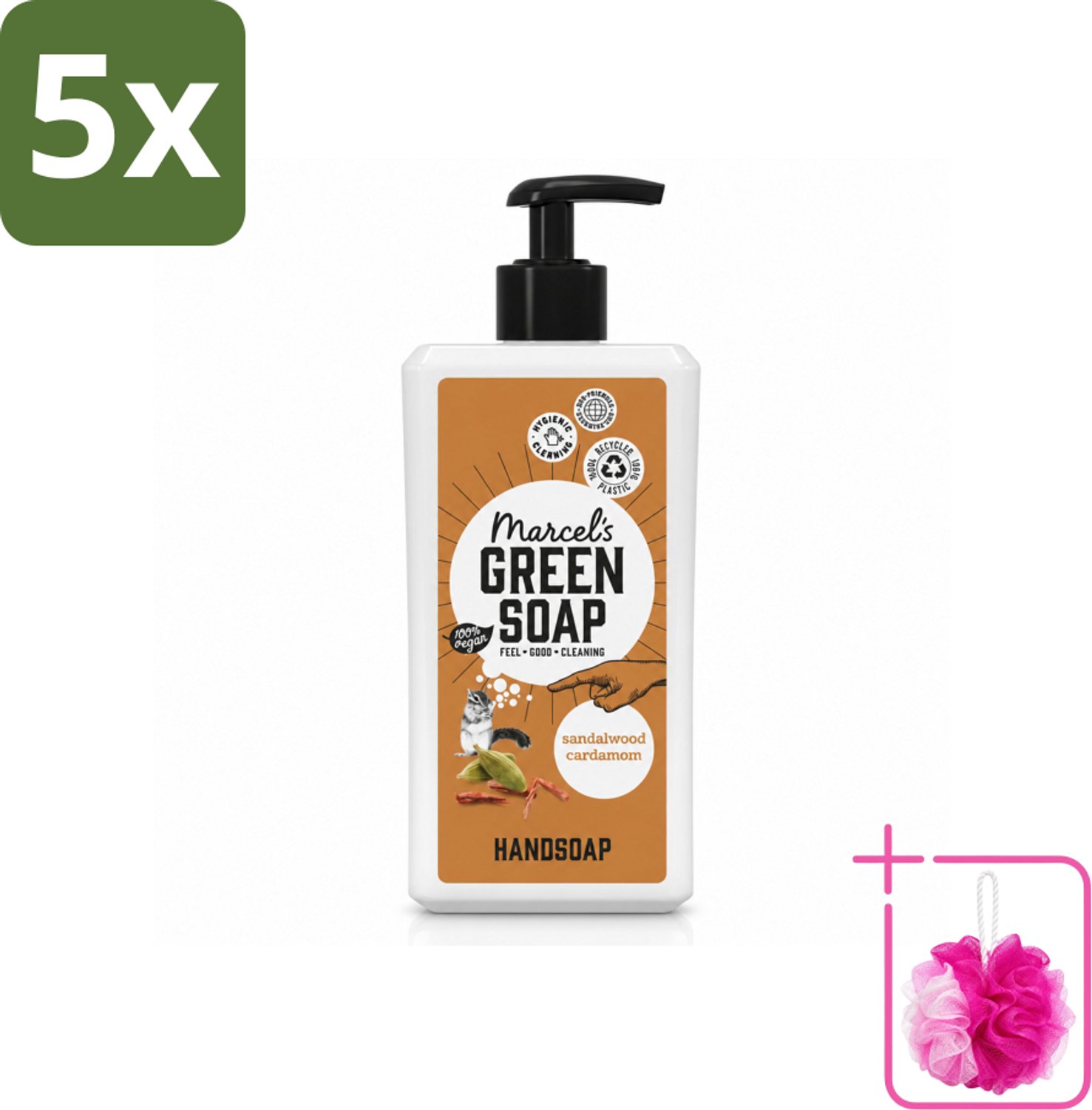 5 x Marcel's Green Soap - Handzeep - Sandelhout & Kardemom - Voor dagelijks gebruik - 500 ml - Bulkverpakking - Handzeep - Douchemop - Natuurlijke handzeep