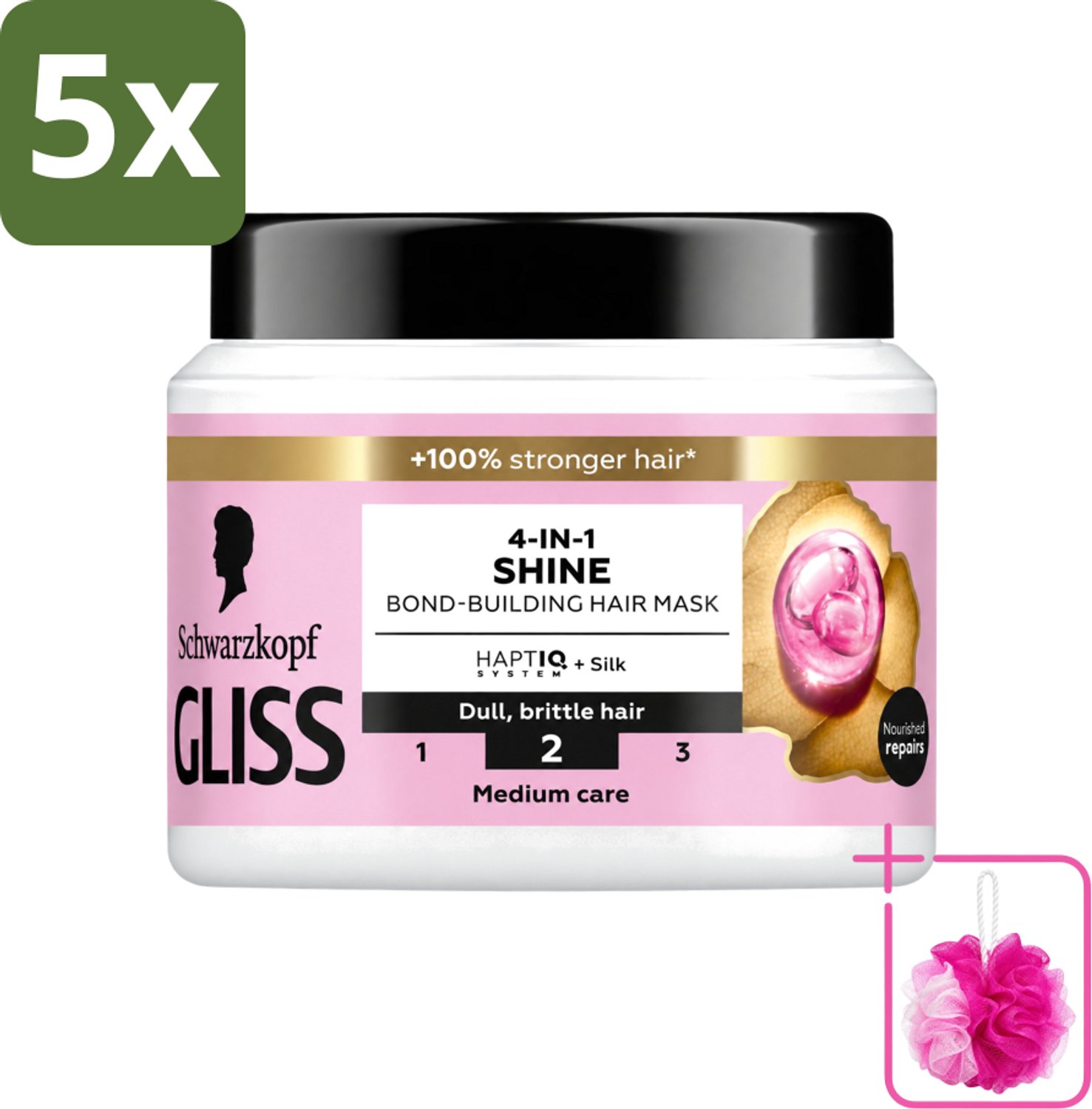 5 x Gliss - Haarmasker - 4in-1 Hair Mask - Voor Zijdezacht en Glanzend Haar - 400 ml - Bulkverpakking - Haarmasker - Douchemop - Zijde