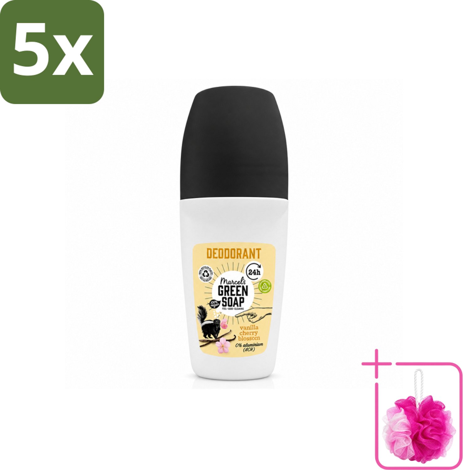 5 x Marcel's Green Soap - Deodorant Roller - Vanilla & Cherryblossom - Langdurige frisheid - 50 ml - Bulkverpakking - Deodorant - Douchemop - Geur