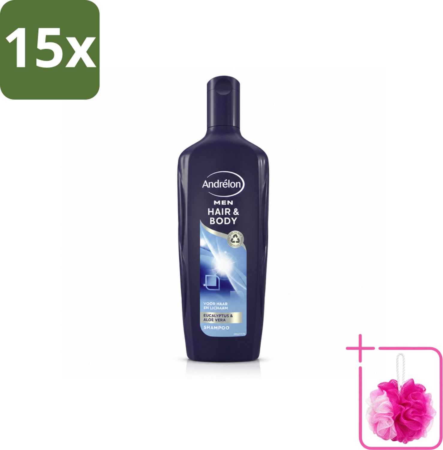 15 x Andrélon - Men - Hair & Body - Shampoo - 300 ml - Bulkverpakking - Haar en lichaam verzorgen - Douchemop - Mannelijke haar en lichaam verzorging