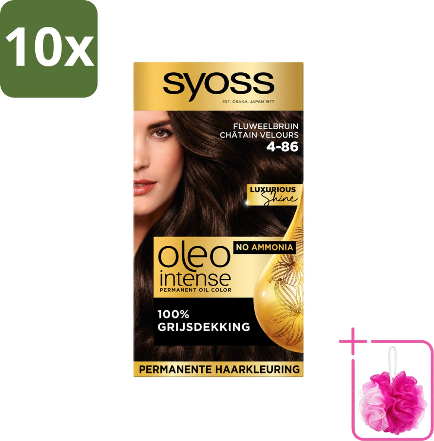 10 x SYOSS - Oleo Intense 4-86 - Haarverf - Permanente Haarkleuring - Fluweelbruin - Langdurige Kleur - Bulkverpakking - Haarkleuring zonder ammoniak - Douchemop - Fluweelbruin