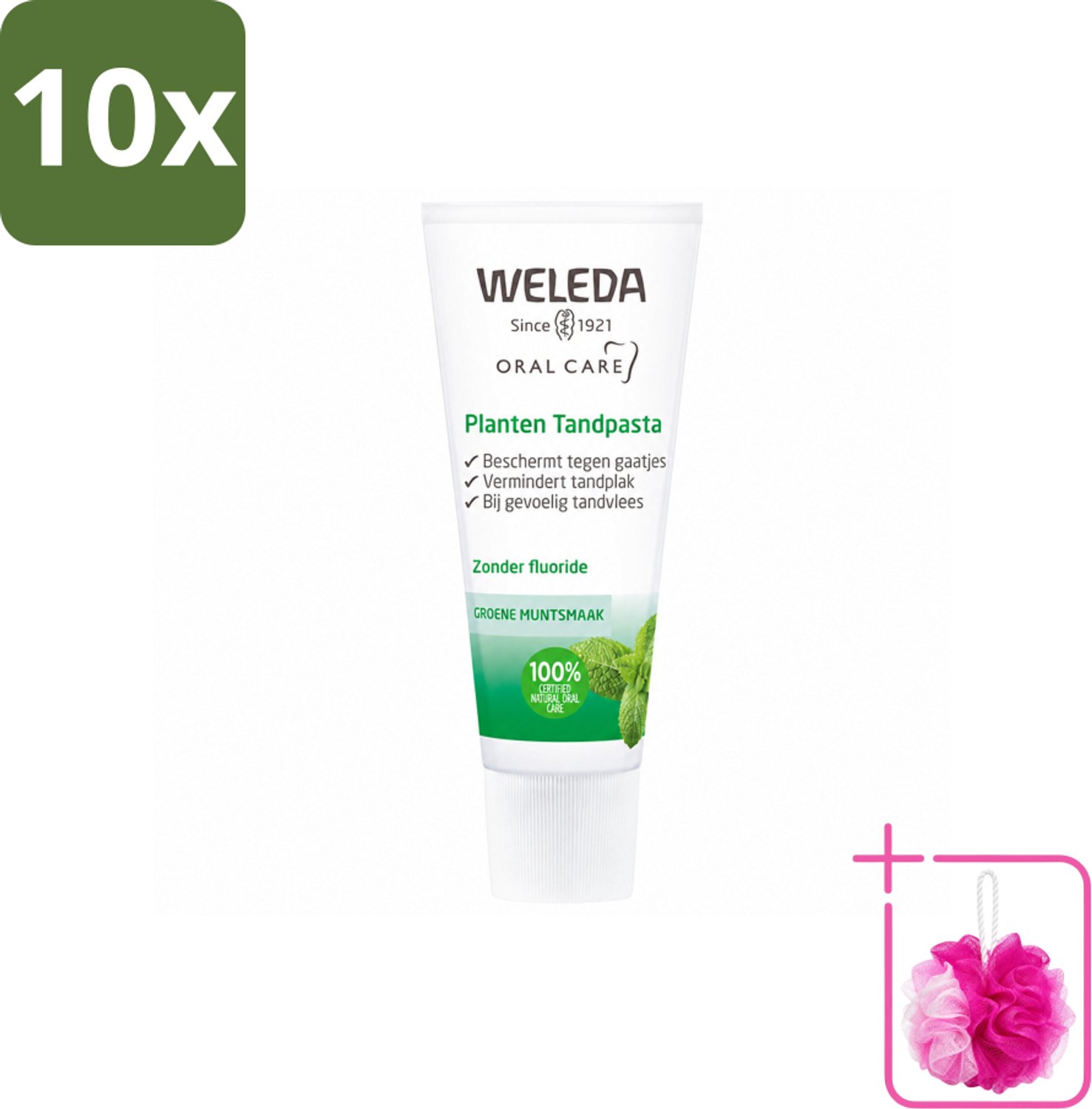 10 x WELEDA - Planten tandpasta - 75 ml - Bulkverpakking - Natuurlijke tandpasta - Douchemop - Tandvlees kalmeren