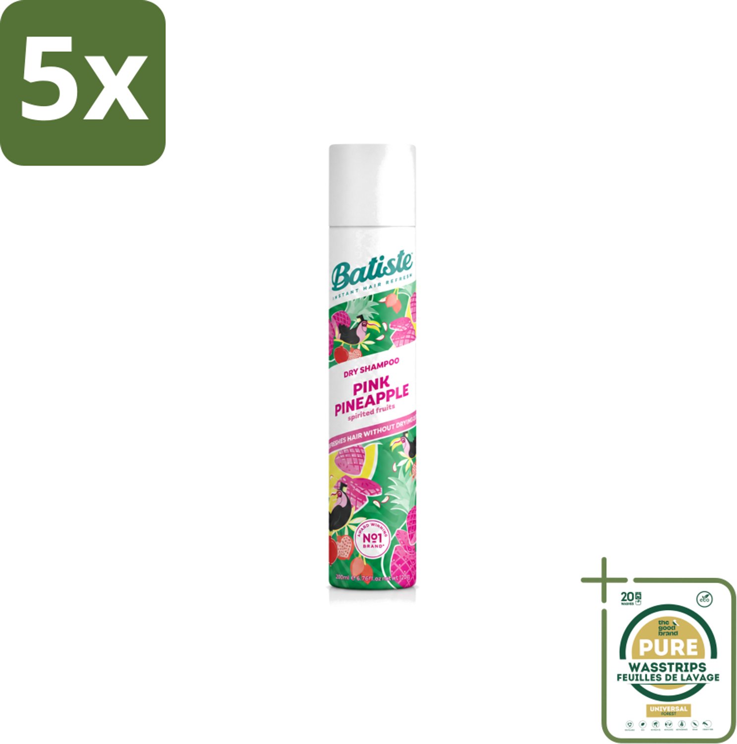 5 x Batiste - Pink Pineapple - Droogshampoo - Friszoete Geur - Verfrist en Geeft Volume - 200ml - Wasstrips - Droogshampoo - Fris Haar - Fruitige Geur - Haarkleur - Haartype
