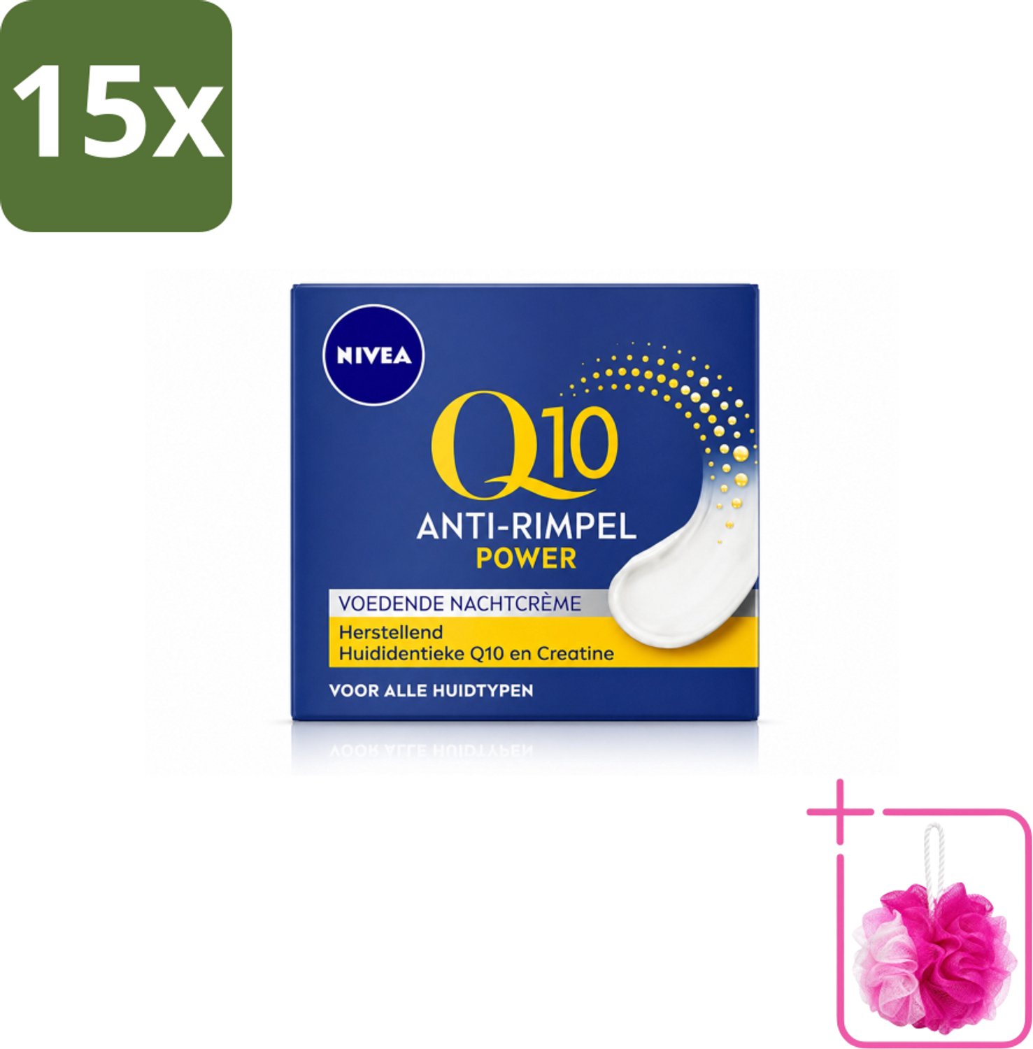 15 x NIVEA - Nachtcrème - Q10 POWER Anti-Rimpel - Voor alle huidtypen - Met Q10 & Creatine - 50 ml - Bulkverpakking - Anti-rimpel crème - Douchemop - Nachtcrème